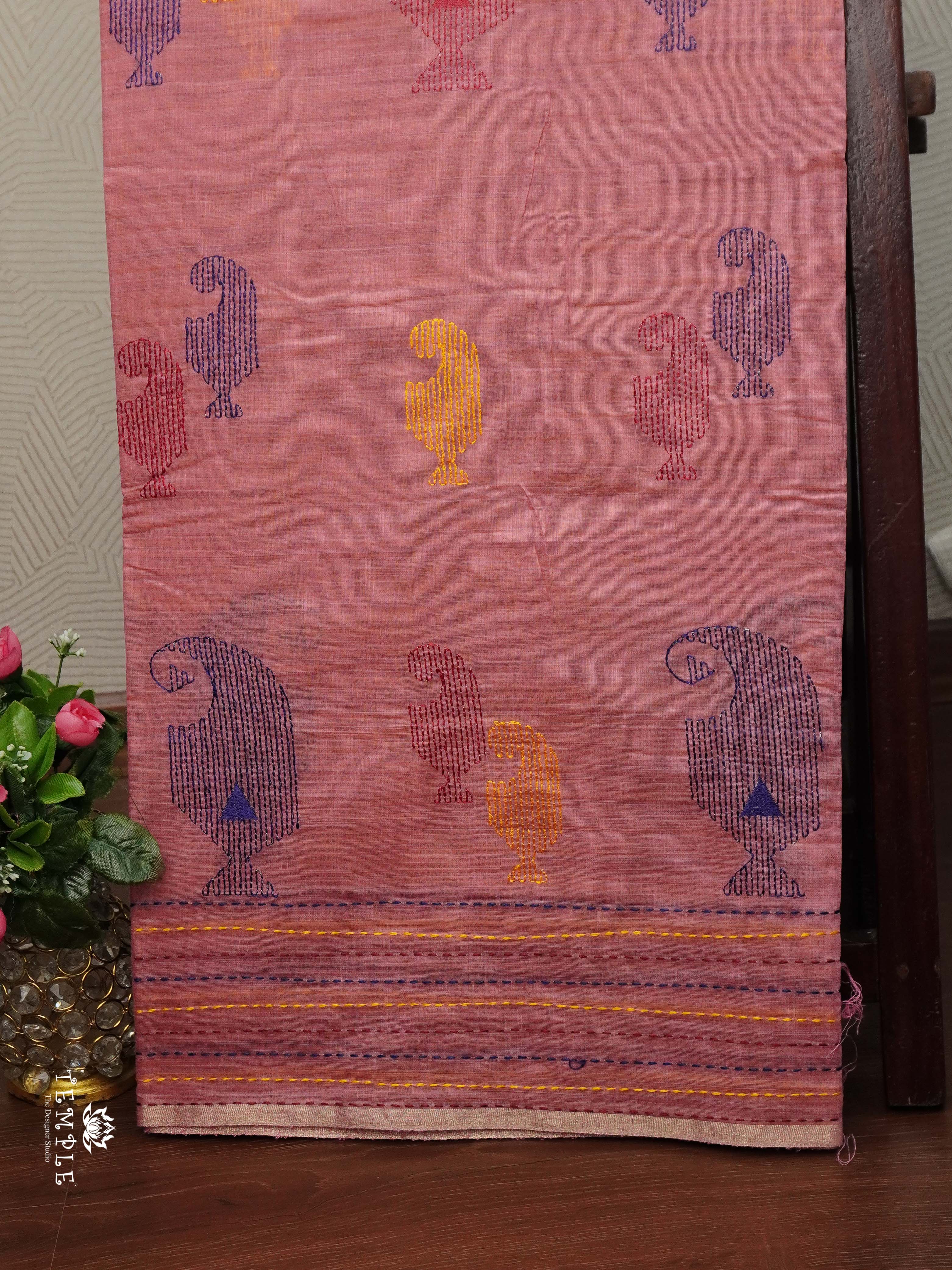 Fancy Cotton Saree With Kantha Stitches | TTDS2387