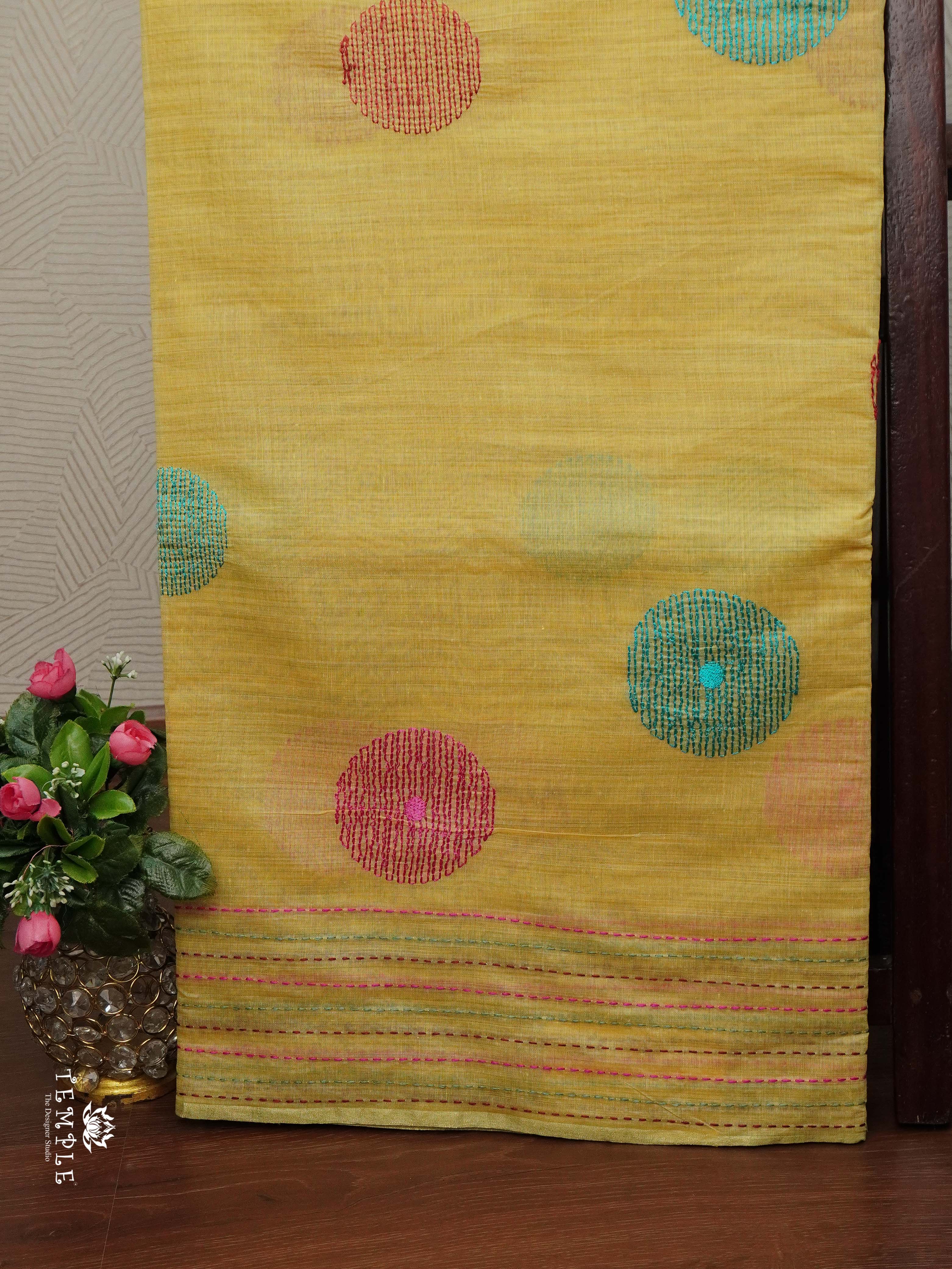 Fancy Cotton Saree With Kantha Stitches | TTDS2387