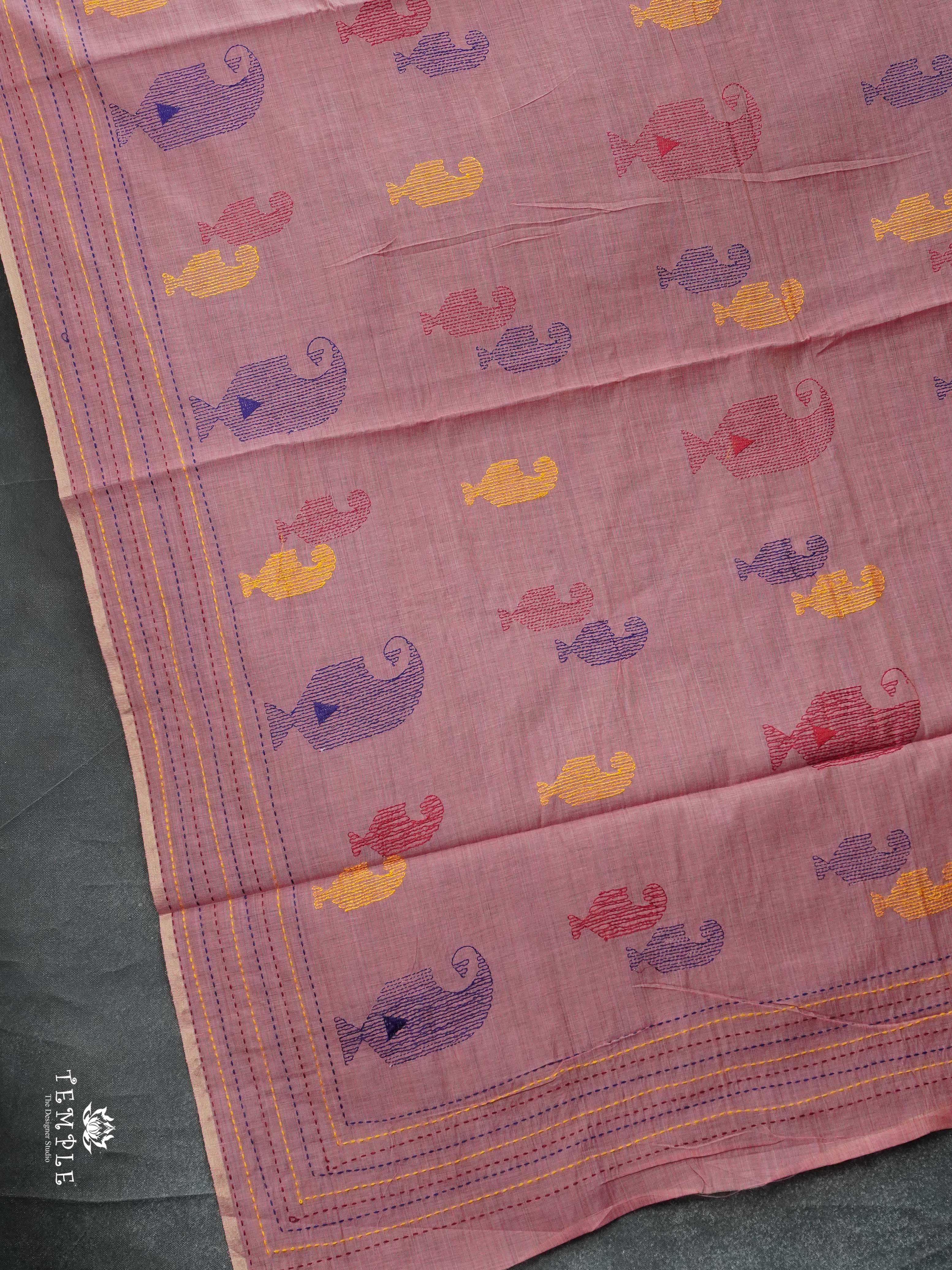Fancy Cotton Saree With Kantha Stitches | TTDS2387