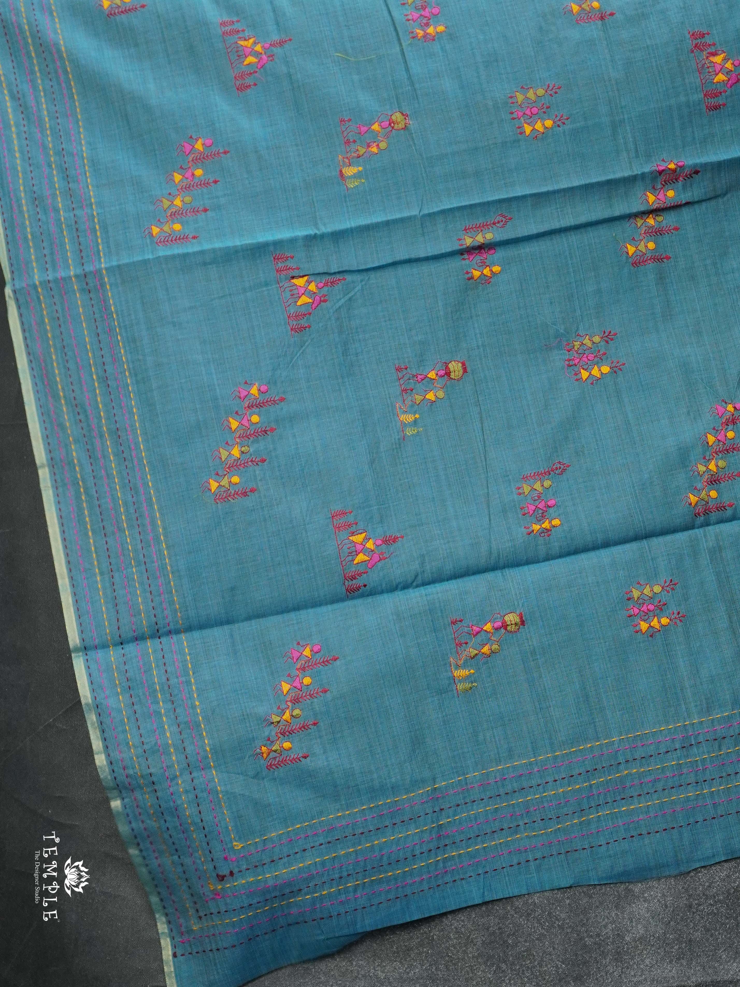 Fancy Cotton Saree With Kantha Stitches | TTDS2387