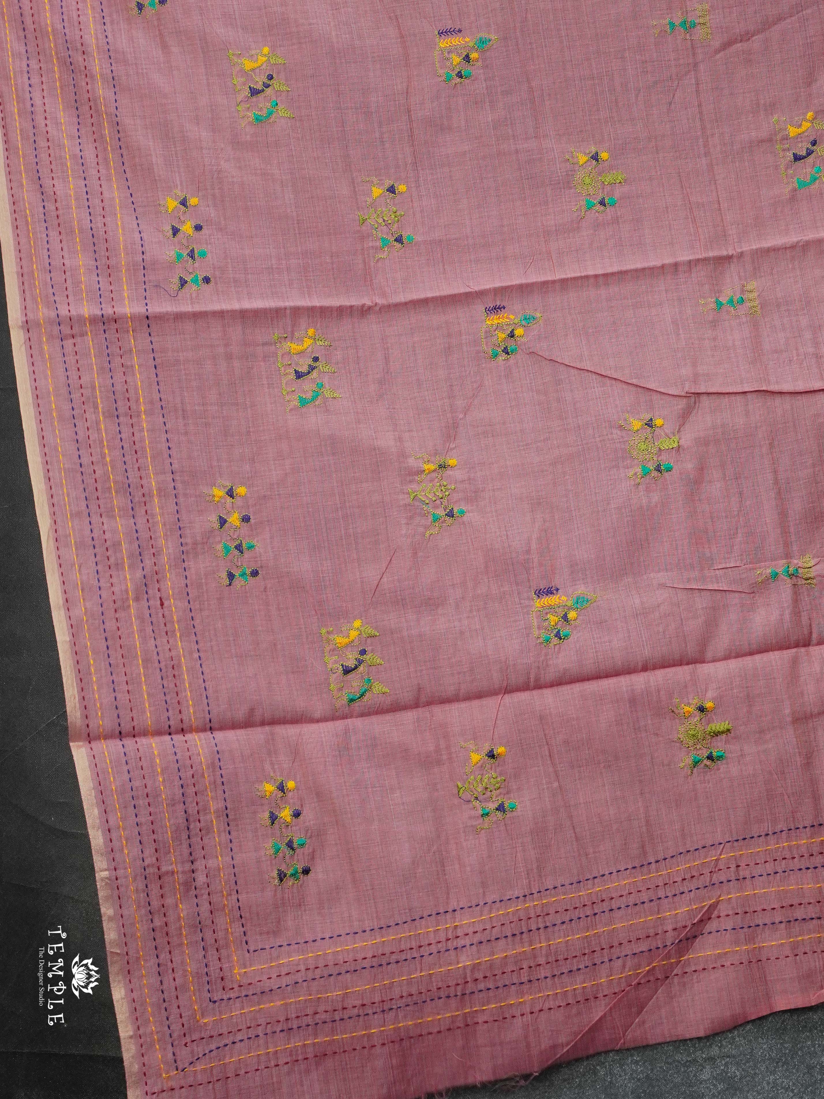 Fancy Cotton Saree With Kantha Stitches | TTDS2387