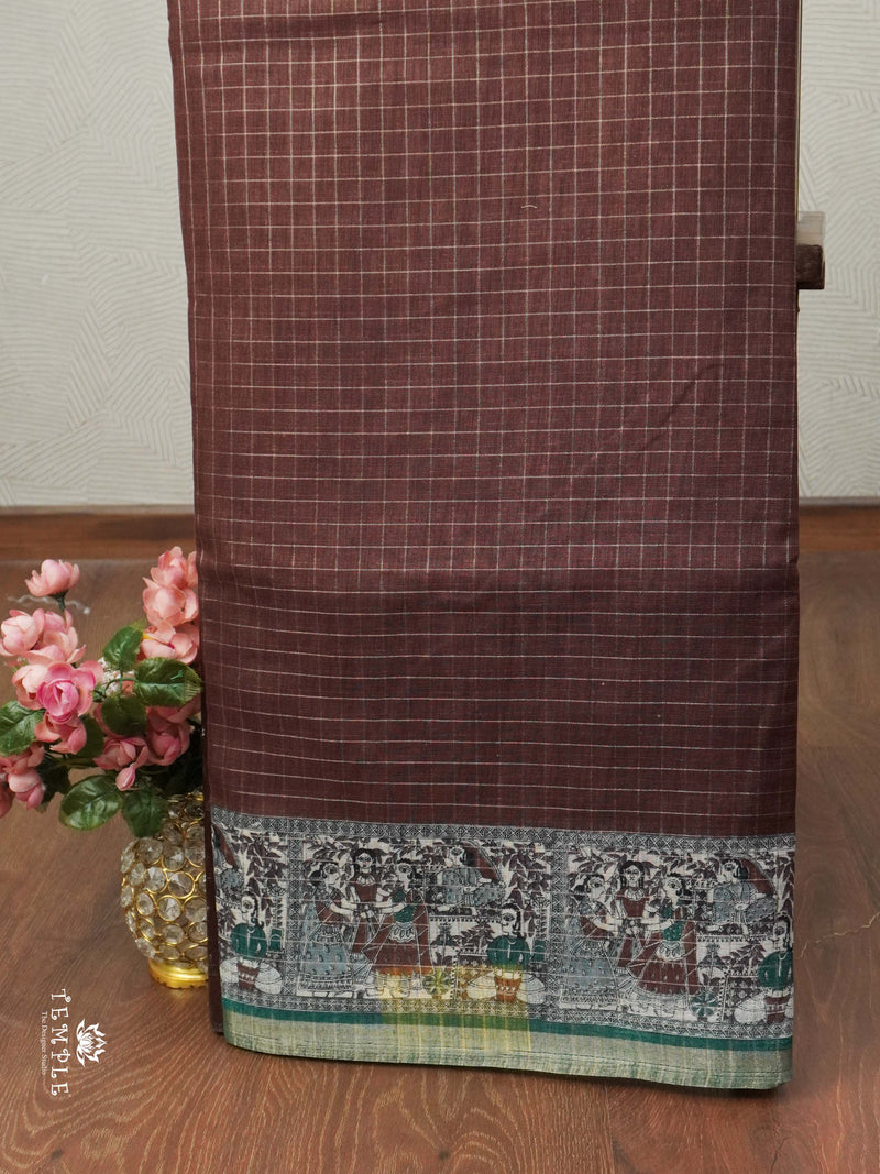 Linen Cotton Saree With Madhubani Prints | TTDS1921
