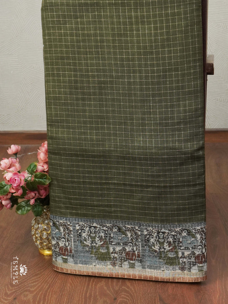 Linen Cotton Saree With Madhubani Prints | TTDS1921