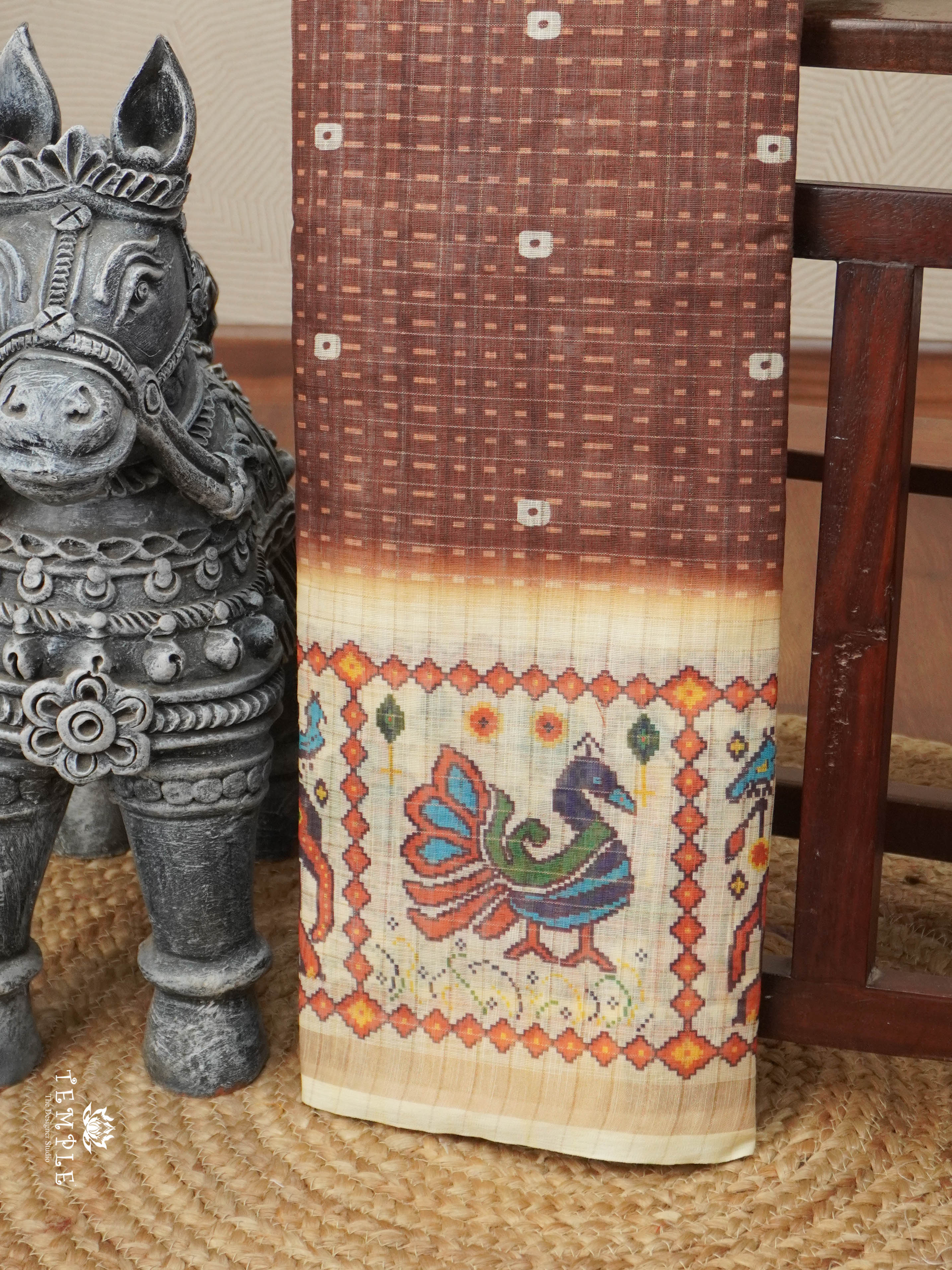 Linen Cotton Saree(Brown) | TTDS2910