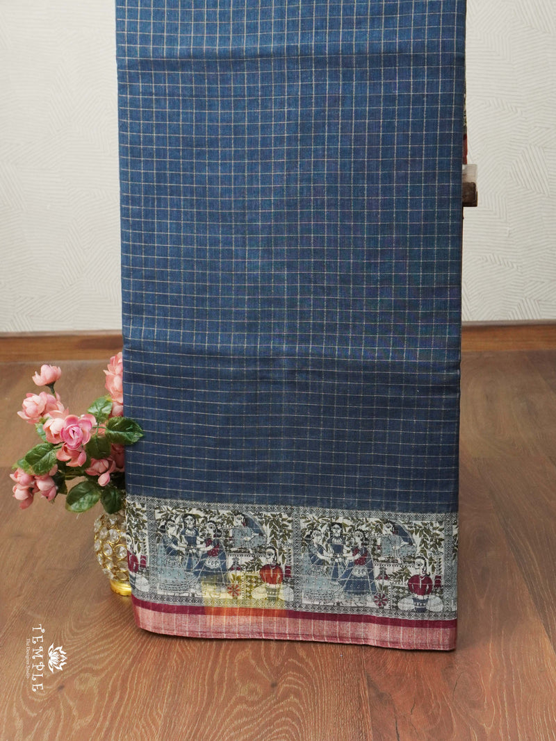 Linen Cotton Saree With Madhubani Prints | TTDS1921