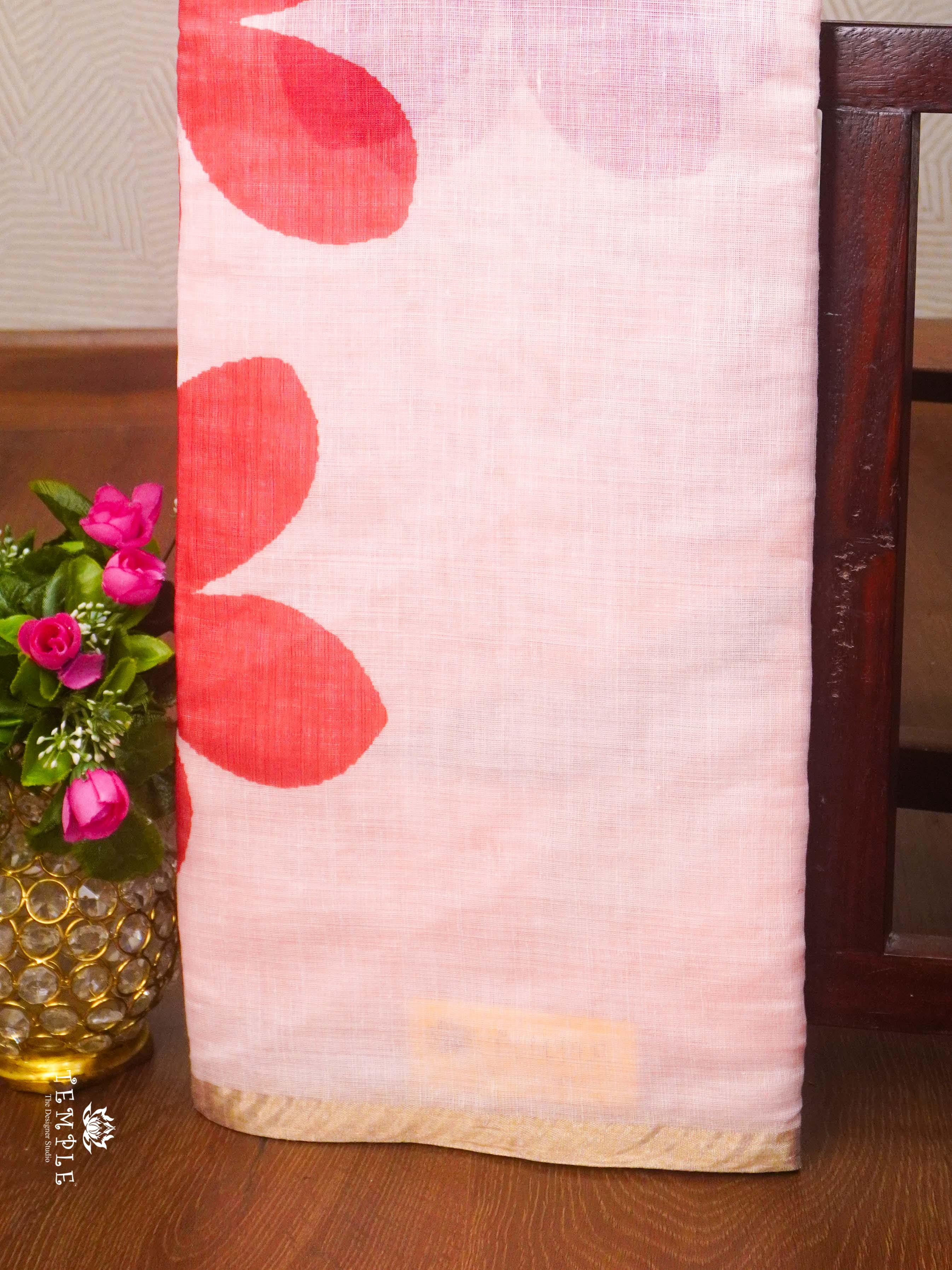 Floral Printed Linen Cotton Saree | TTDS2391