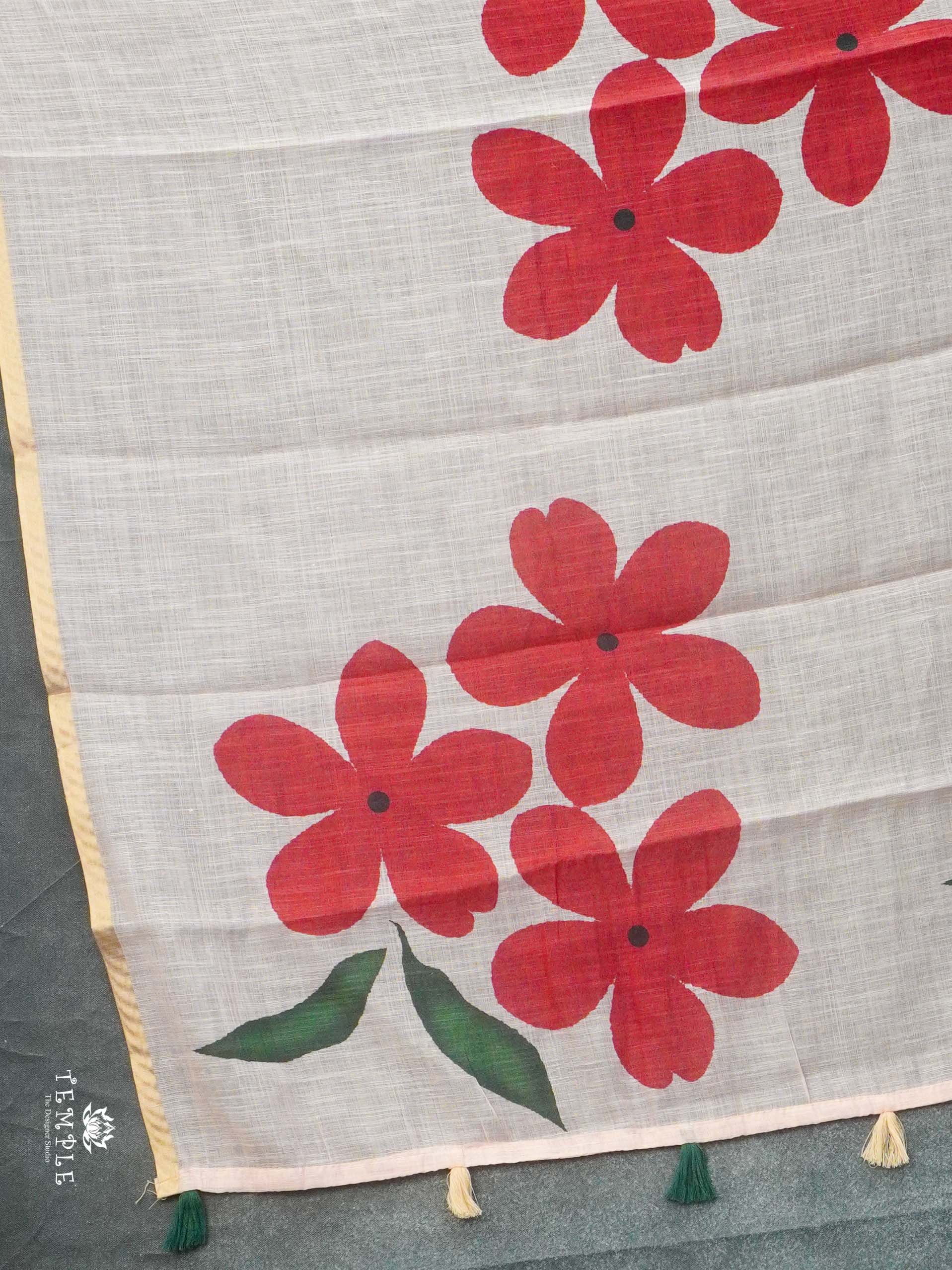 Floral Printed Linen Cotton Saree | TTDS2391