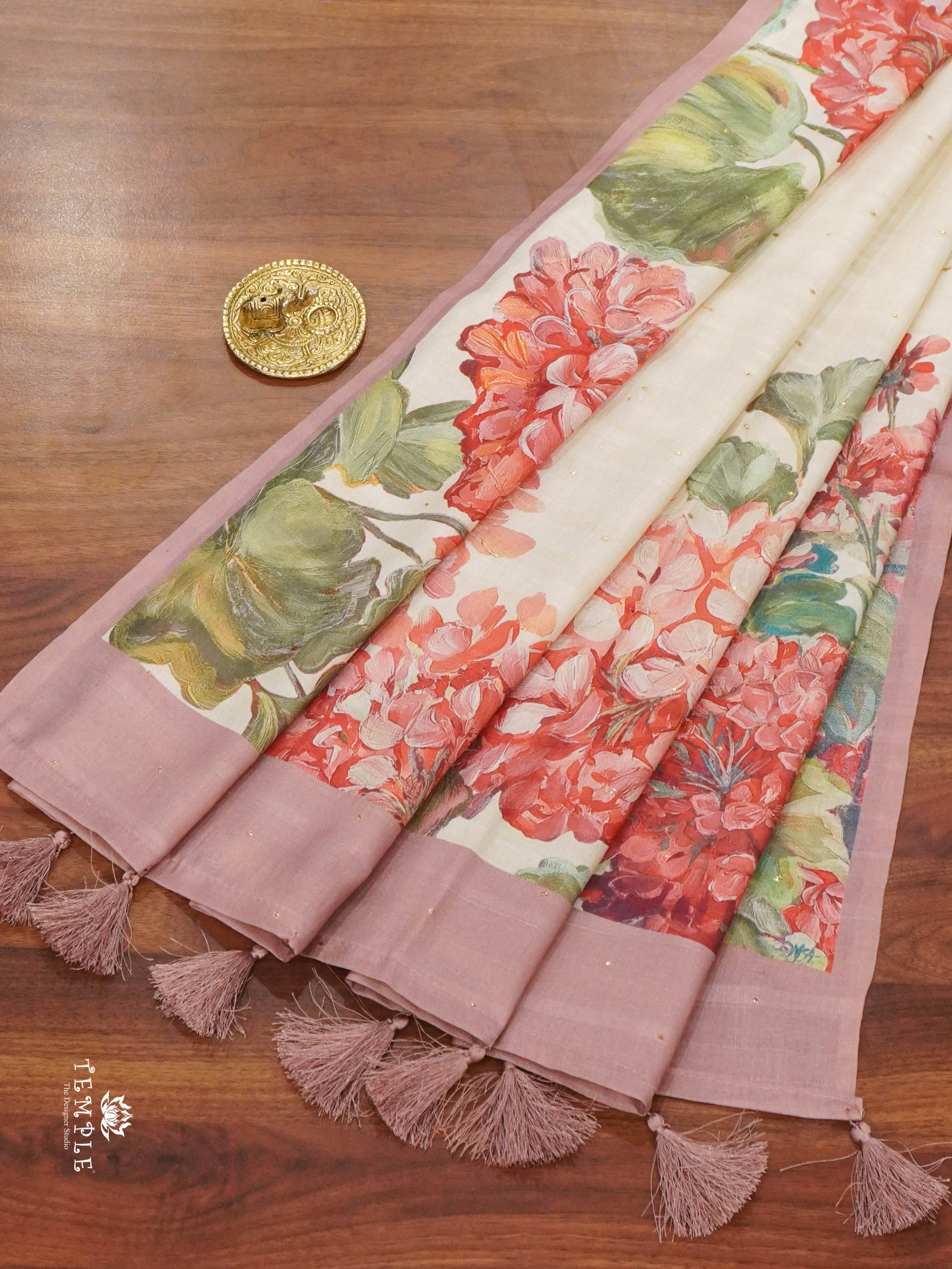 Printed Tussar Saree With Floral Prints(Pink) | TTDS1453