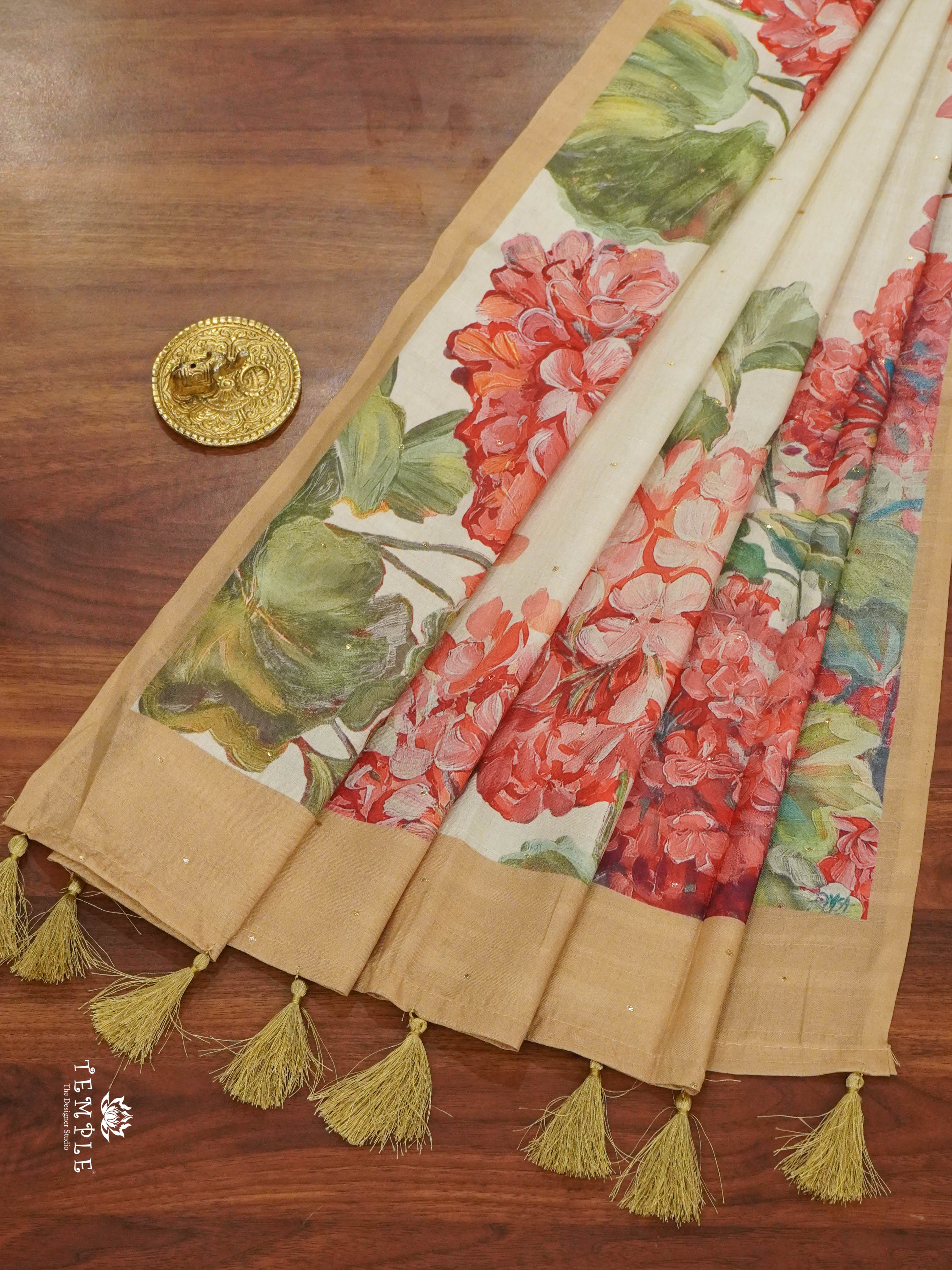 Printed Tussar Saree With Floral Prints(Yellow) | TTDS1453