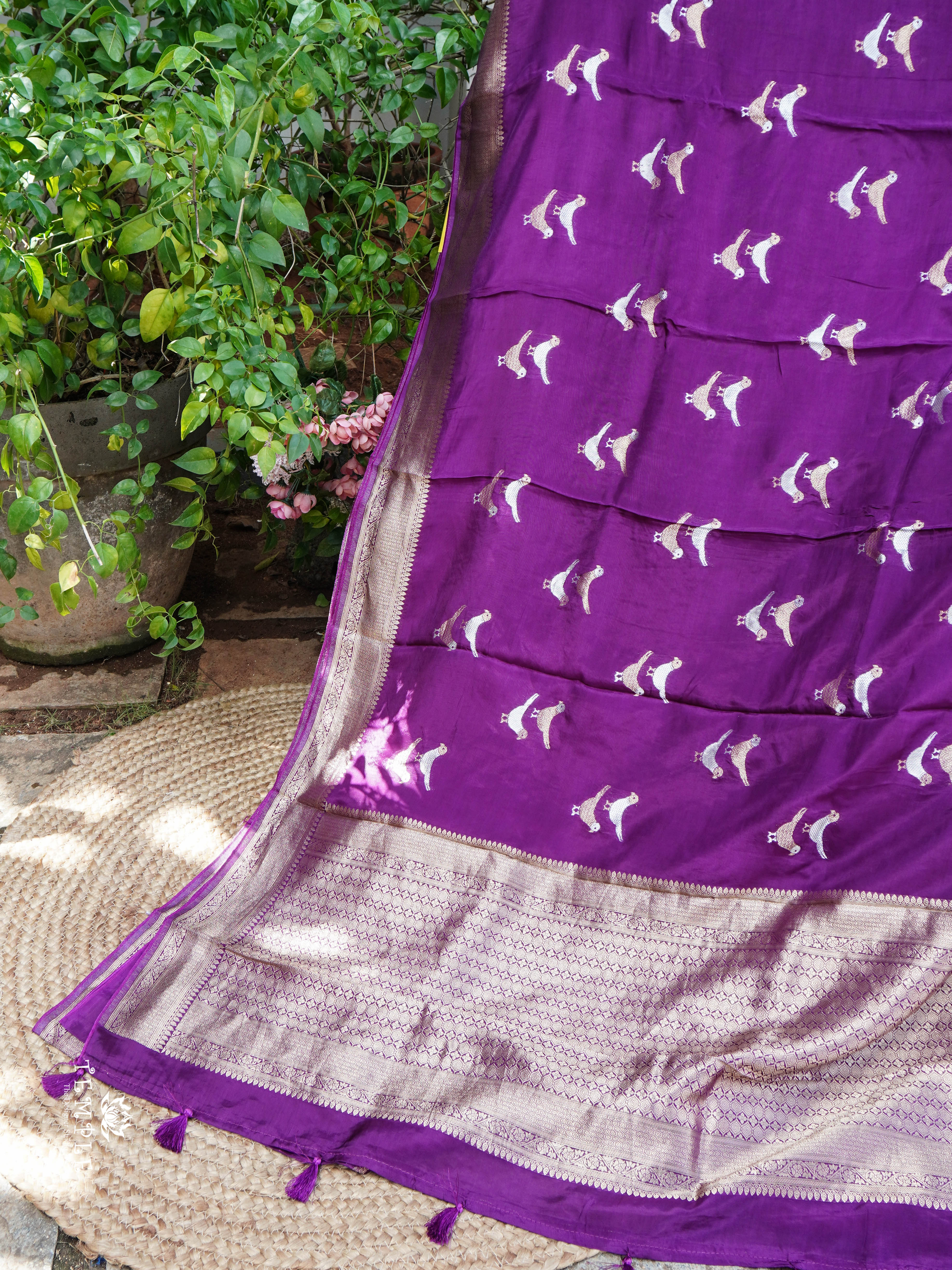 Satin Silk Saree With Bird Motifs(Magenta) | TTDS1448