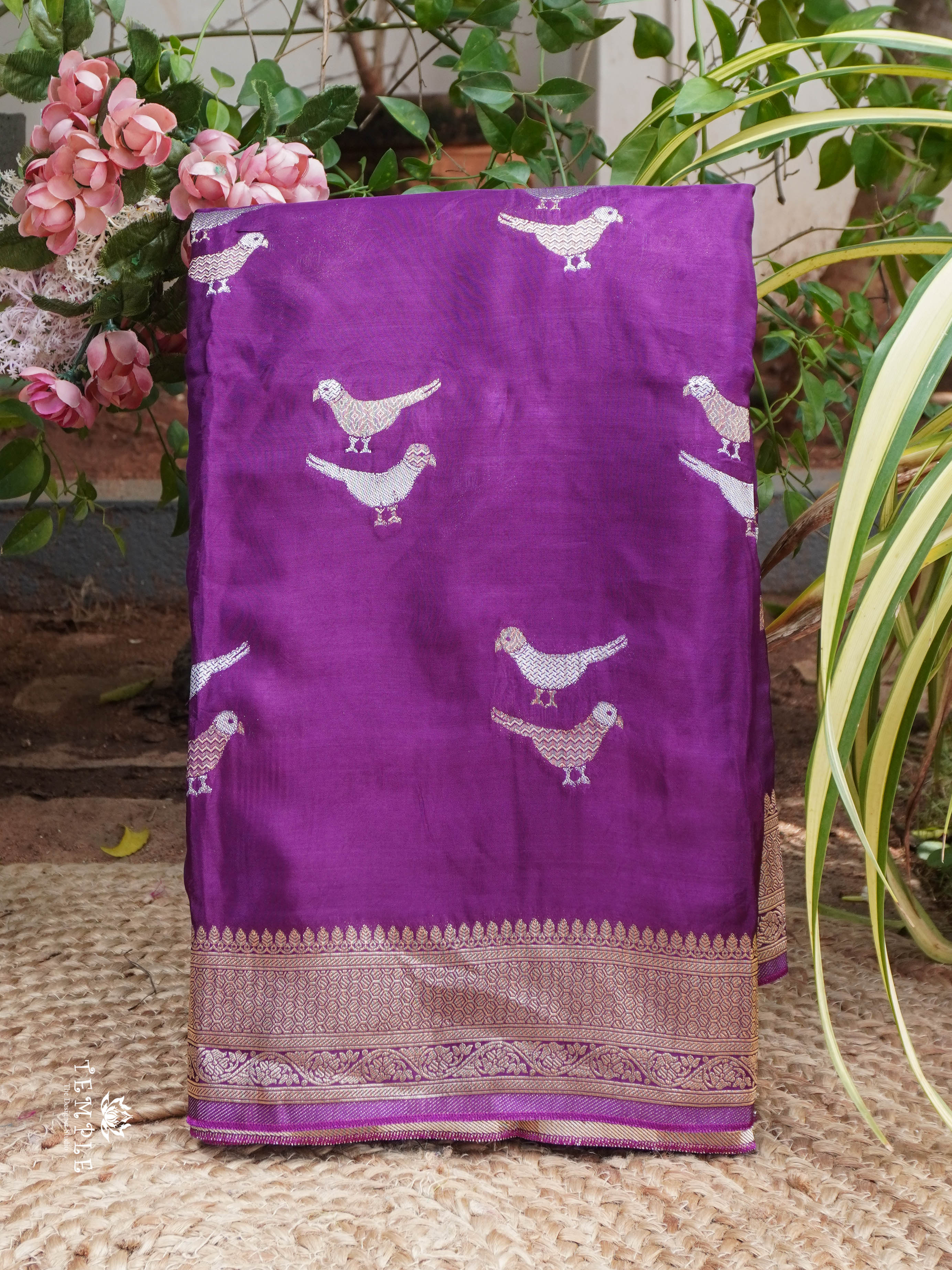 Satin Silk Saree With Bird Motifs(Magenta) | TTDS1448