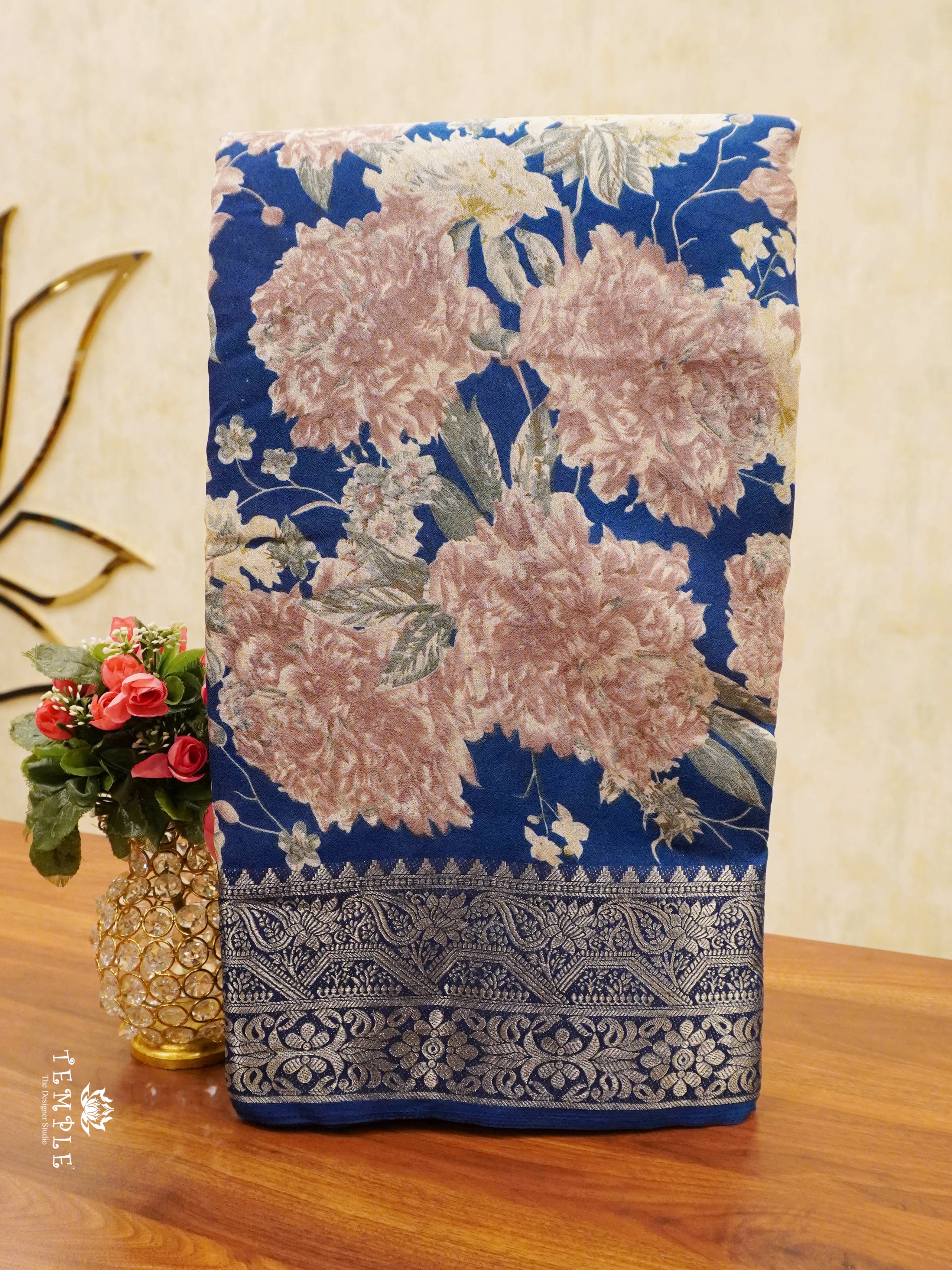 Floral Printed Georgette Saree(Blue) | TTDS1452