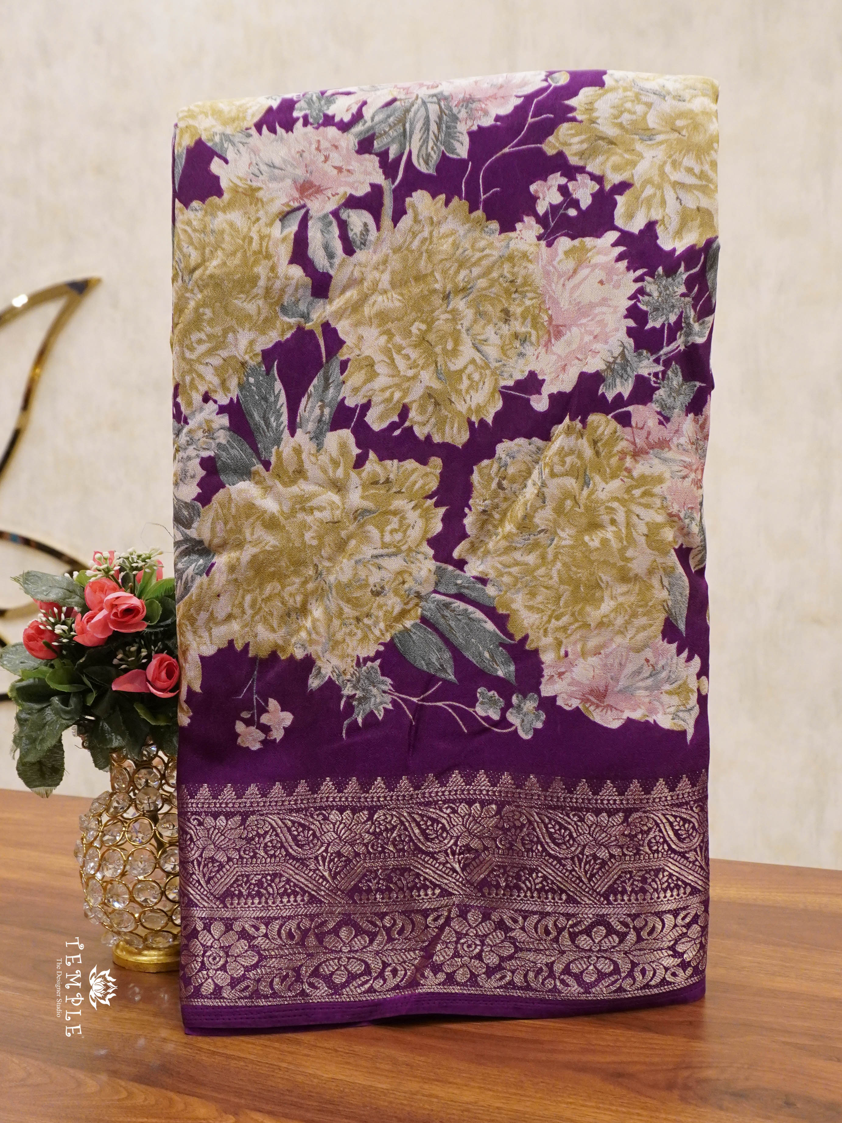 Floral Printed Georgette Saree(Violet) | TTDS1452