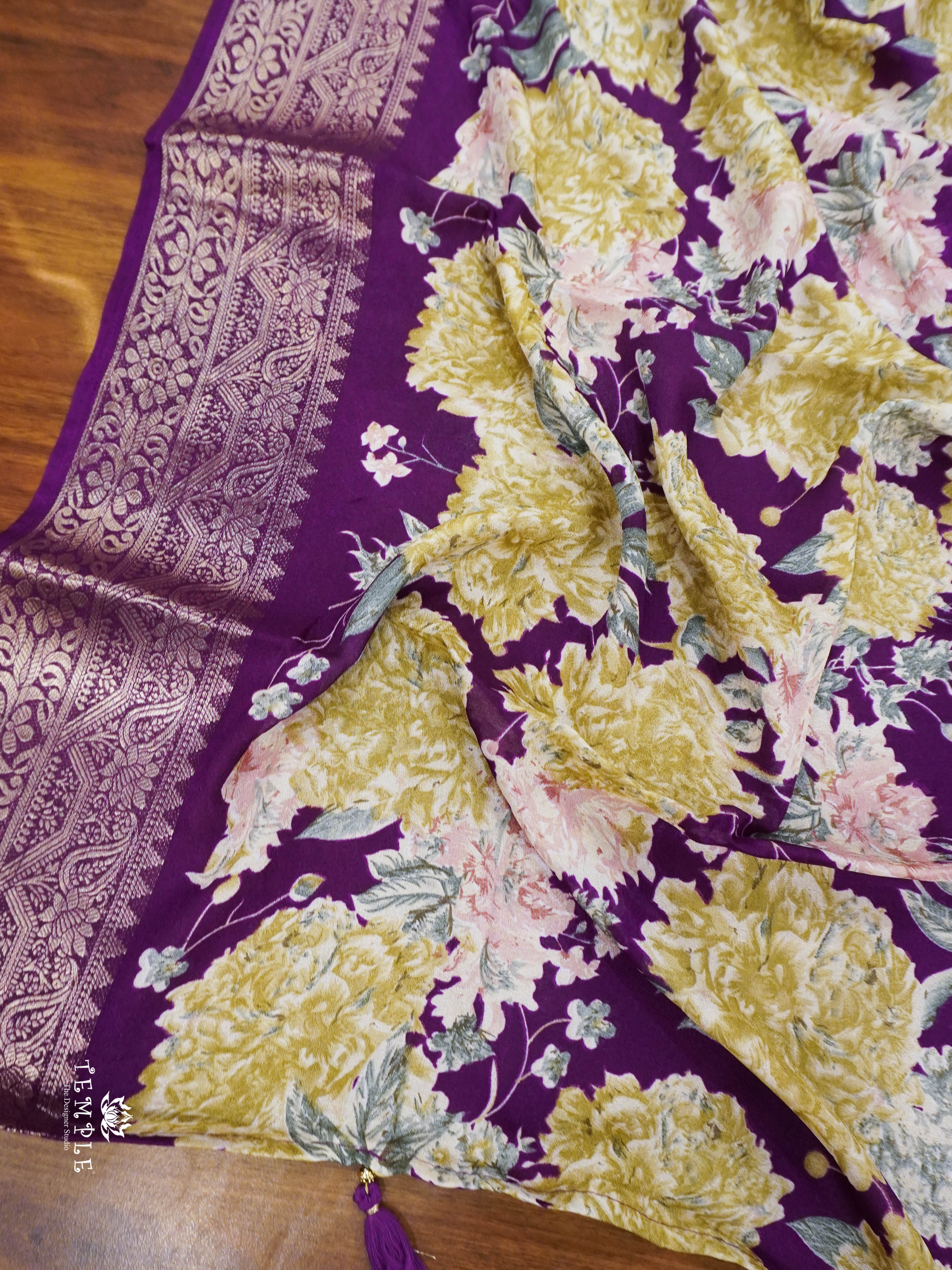 Floral Printed Georgette Saree(Violet) | TTDS1452