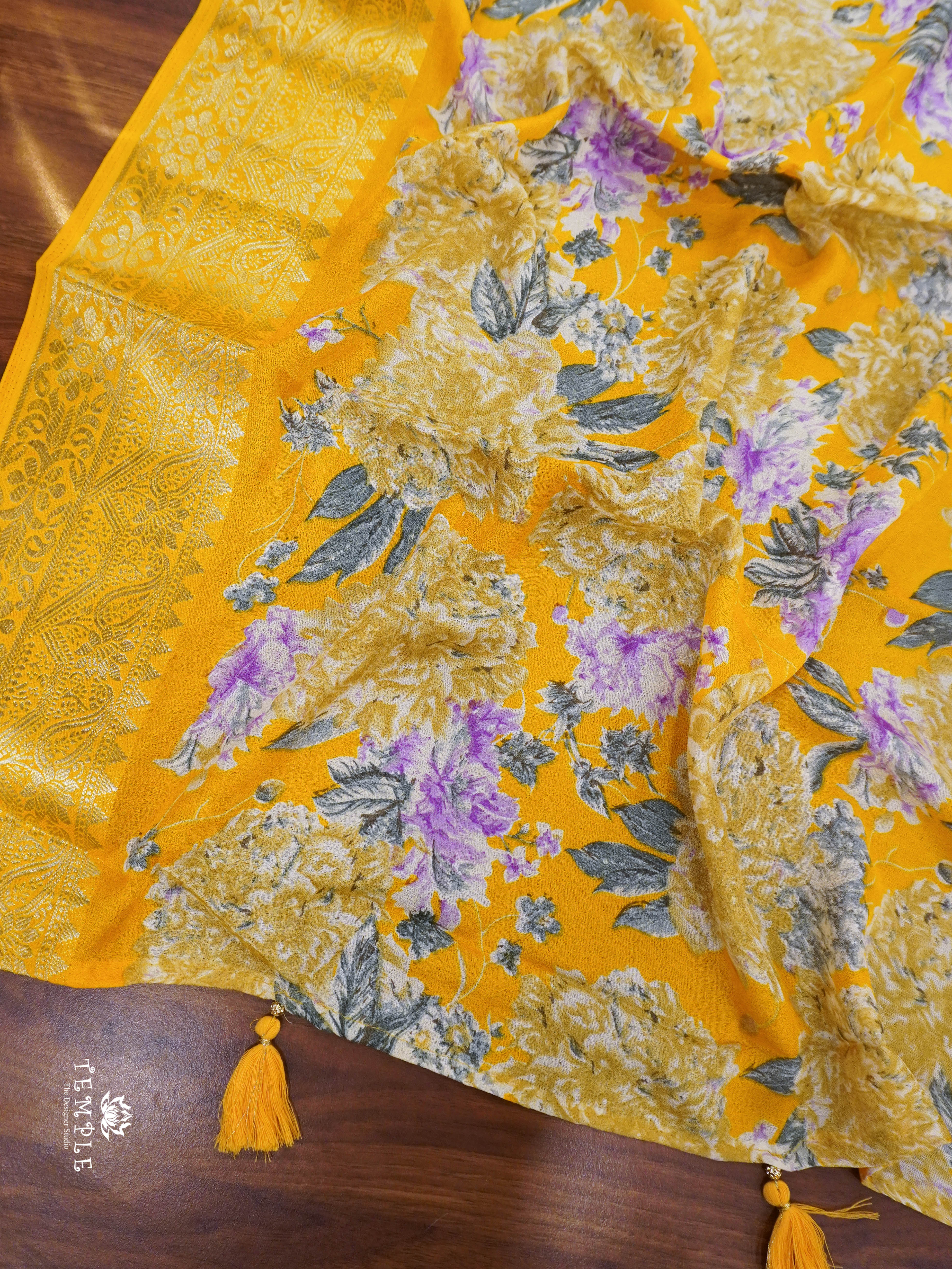 Floral Printed Georgette Saree(Yellow) | TTDS1452