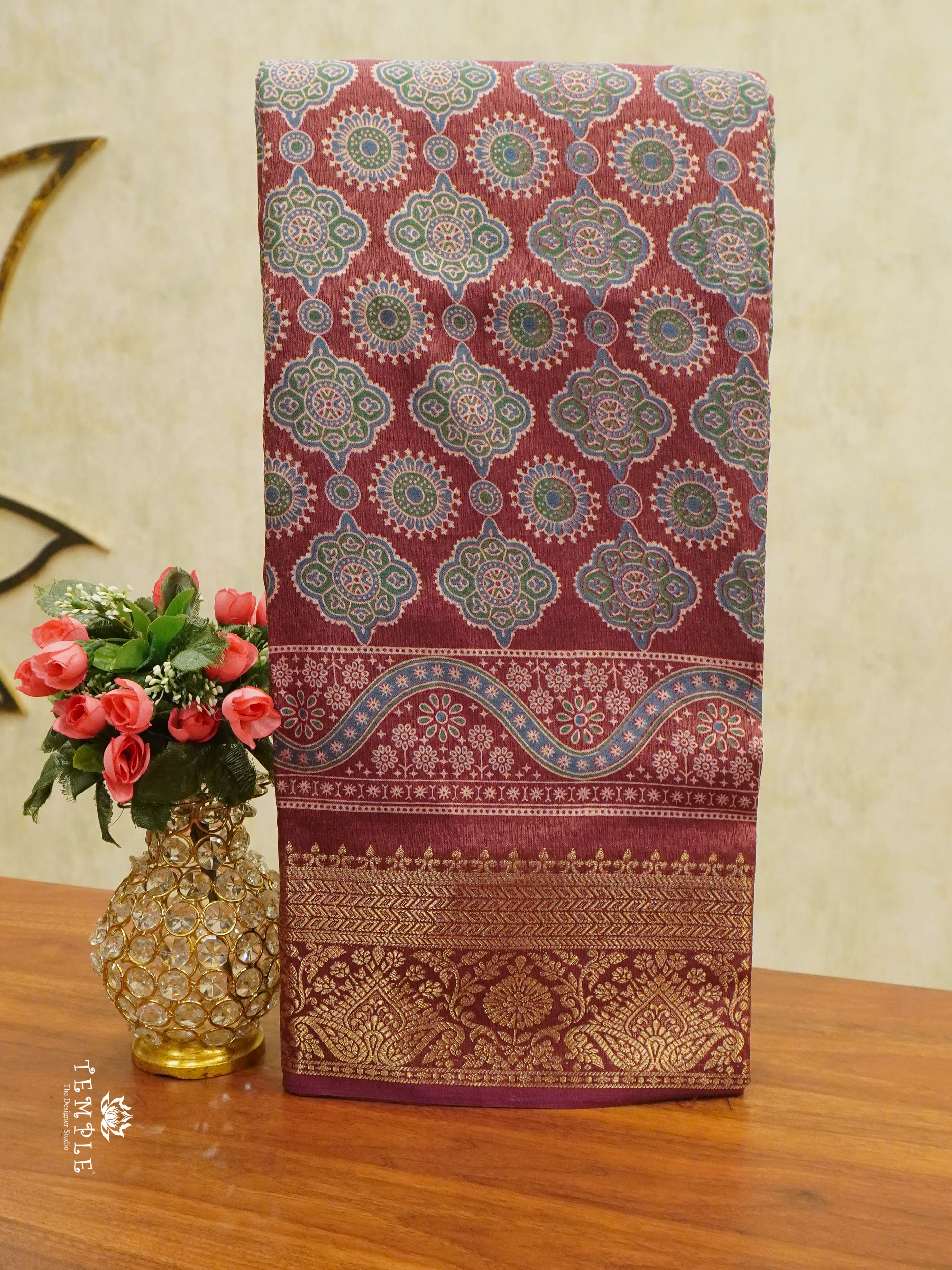 Ajrakh Printed Binny Silk Saree | TTDS1457