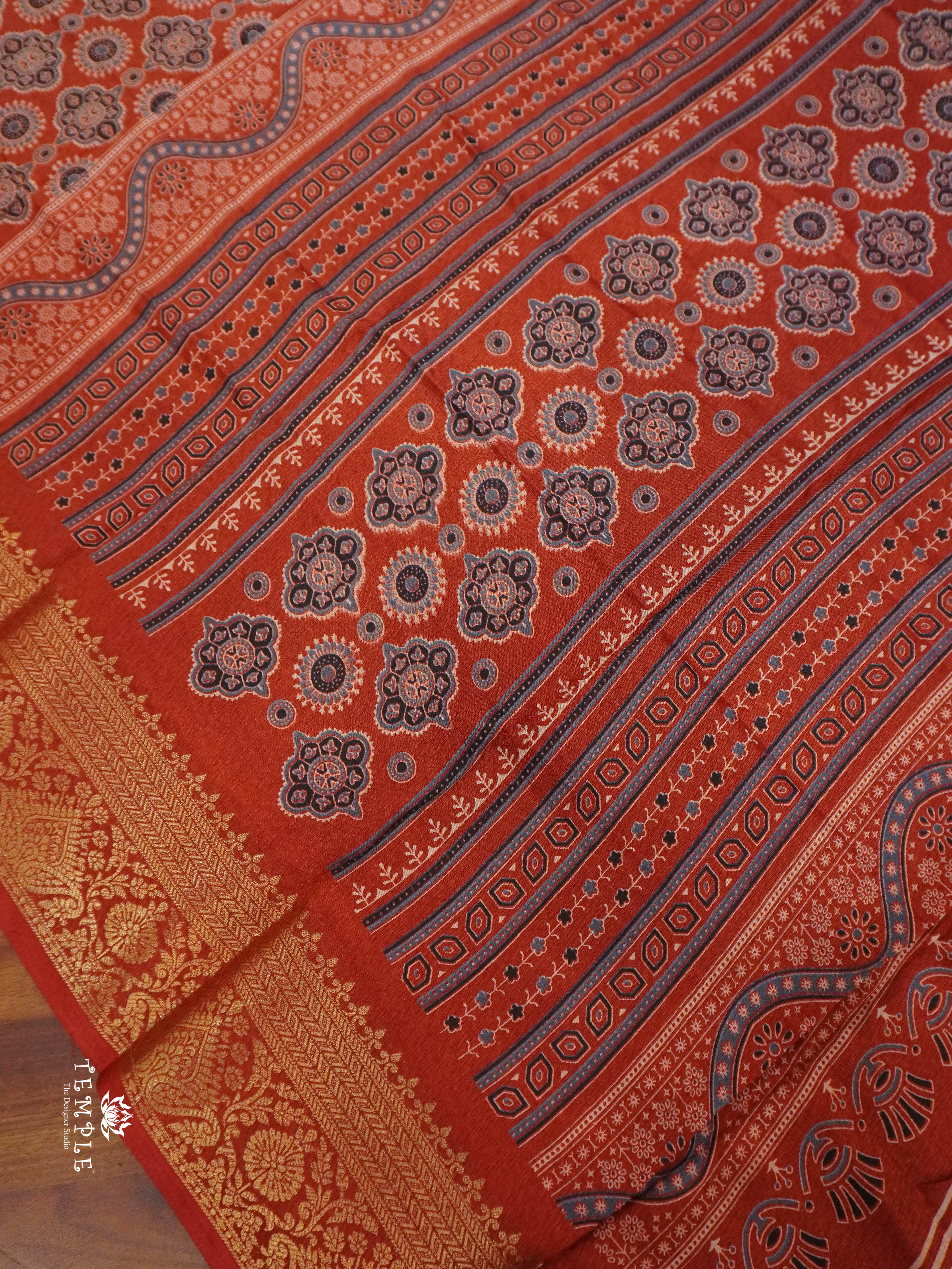 Ajrakh Printed Binny Silk Saree | TTDS1457