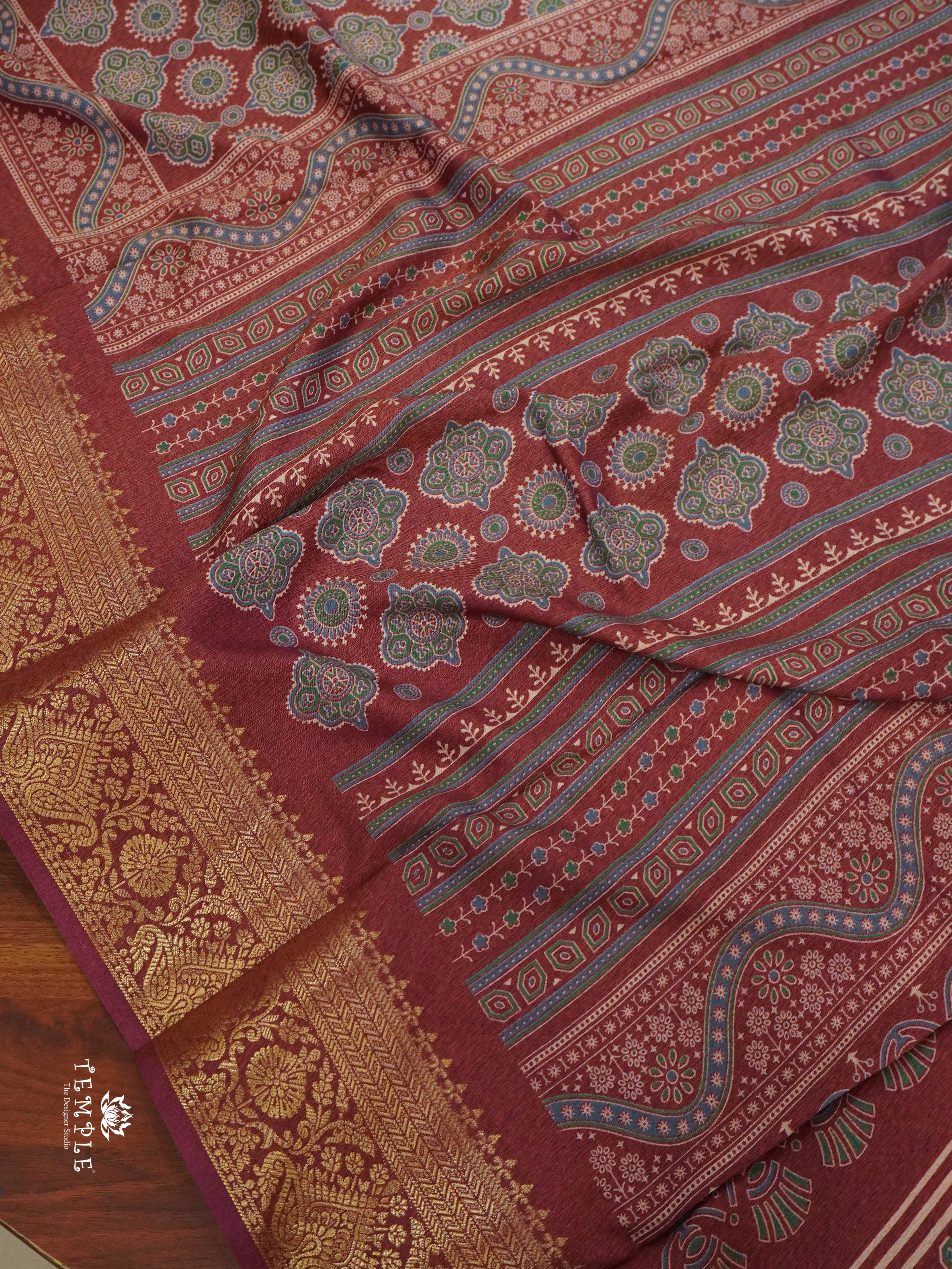 Ajrakh Printed Binny Silk Saree | TTDS1457