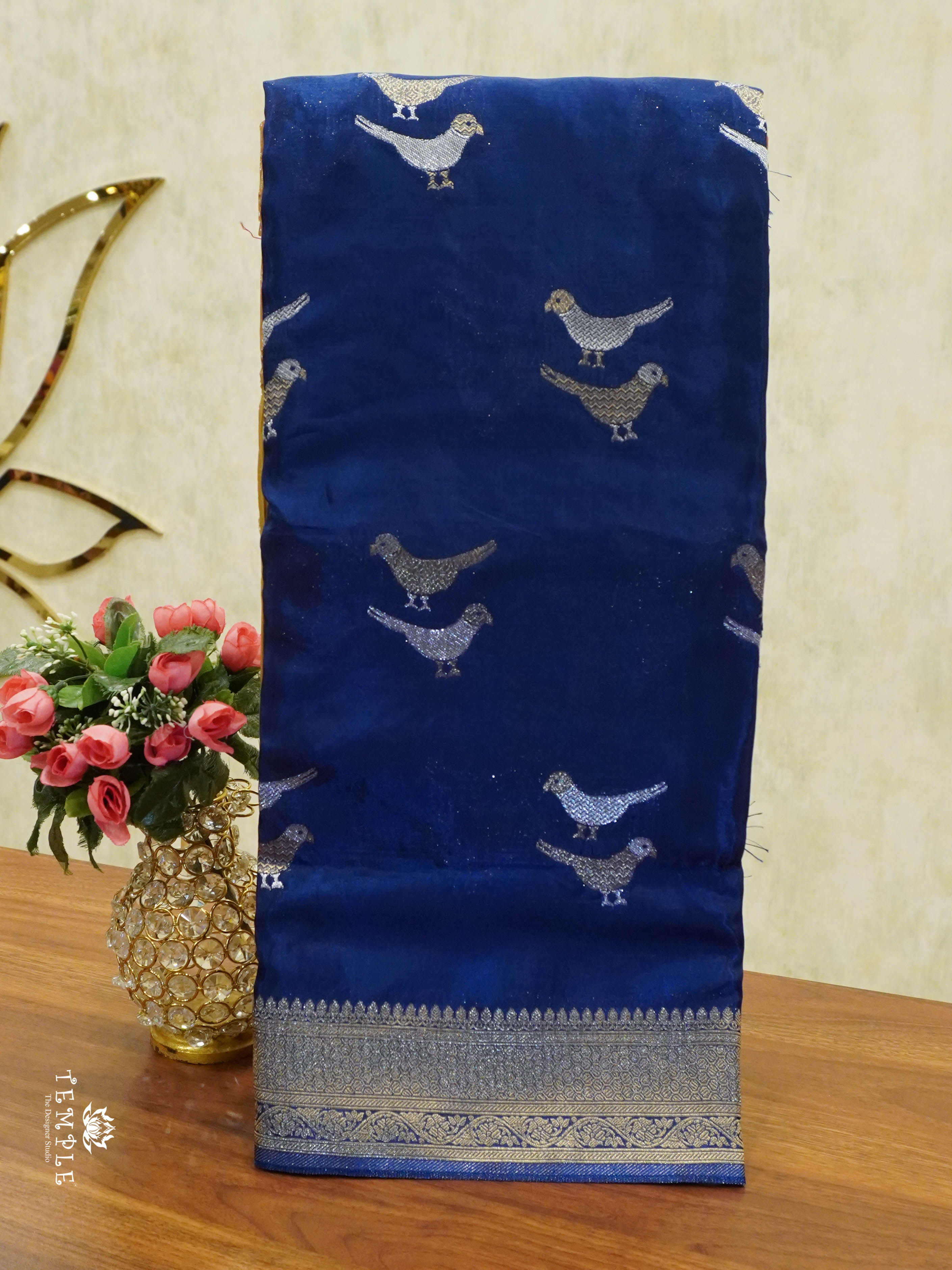 Satin Silk Saree With Bird Motifs | TTDS1448