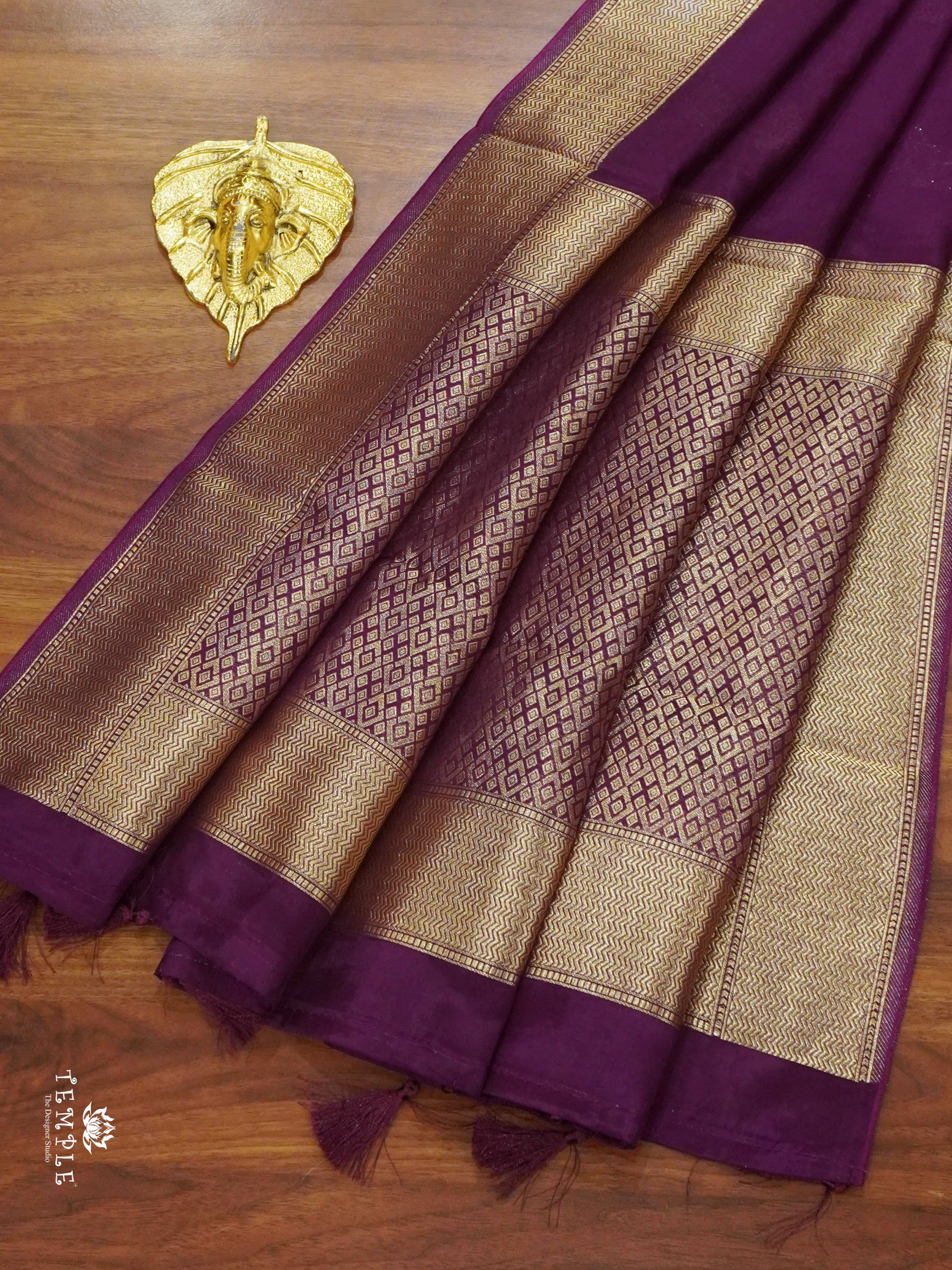 Satin Silk Saree With Bird Motifs (Magenta) | TTDS1458