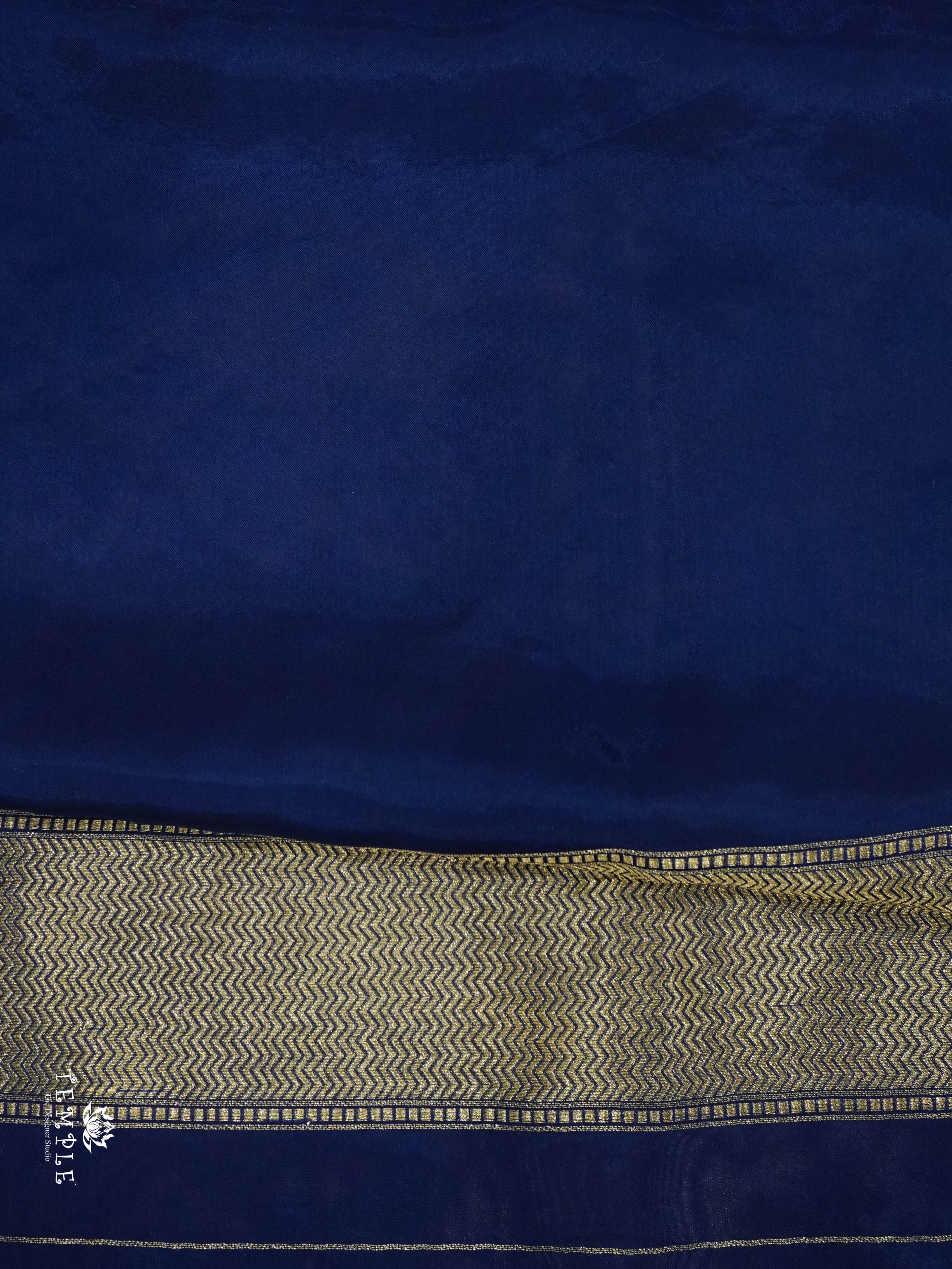 Satin Silk Saree With Bird Motifs (Navy Blue) | TTDS1458