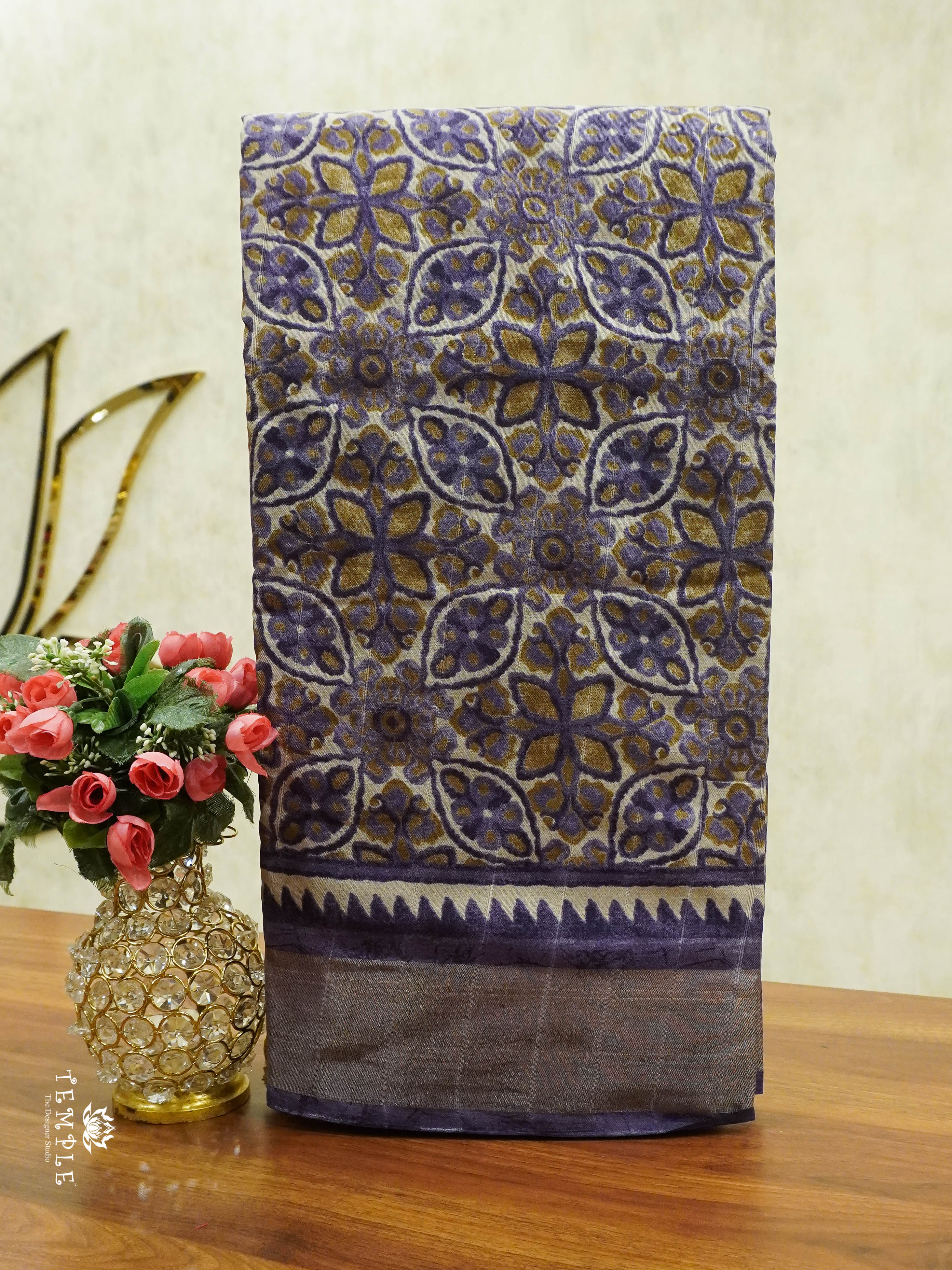 Ajrakh Printed Binny Silk Saree  | TTDS1460