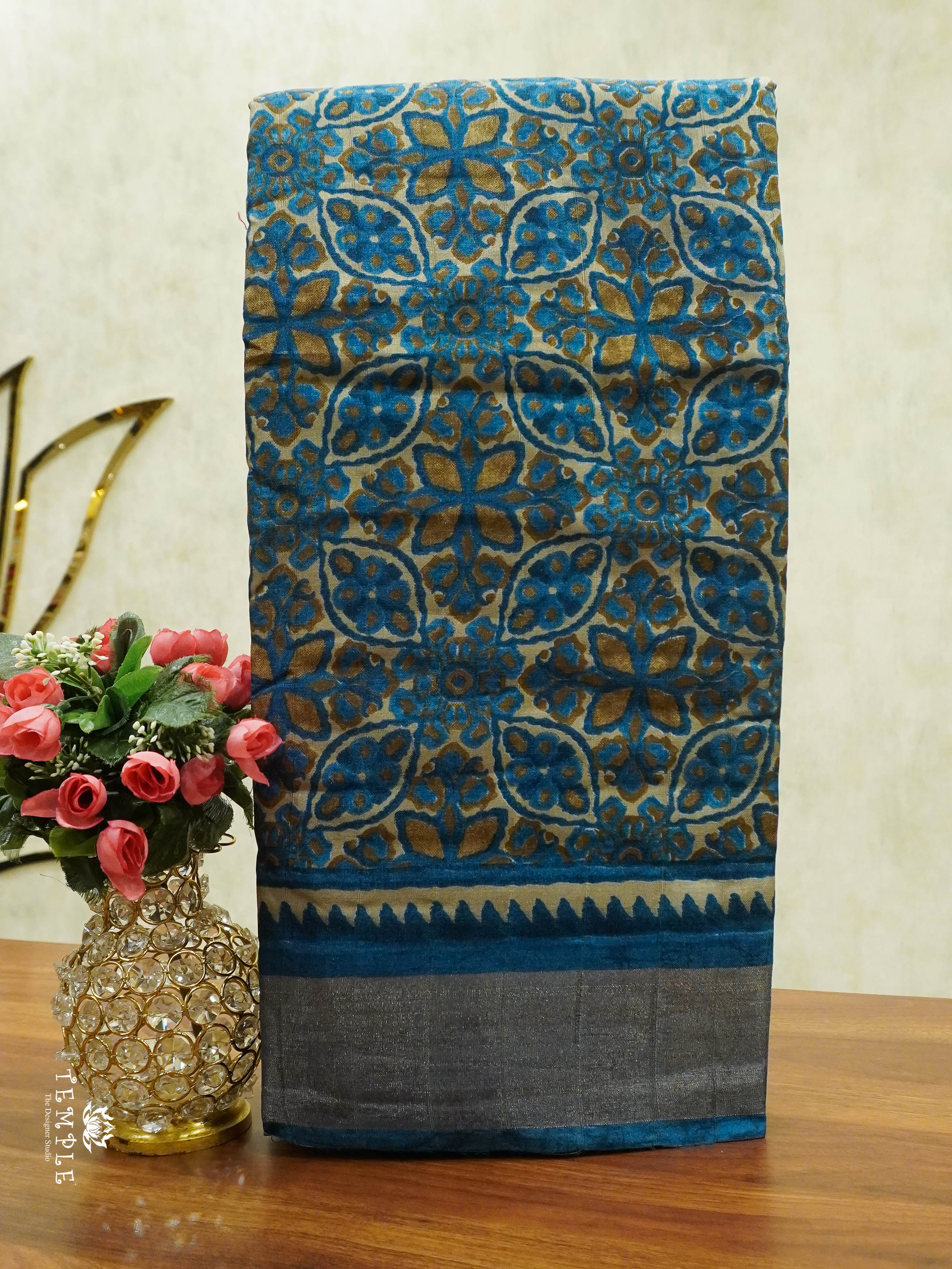 Ajrakh Printed Binny Silk Saree  | TTDS1460