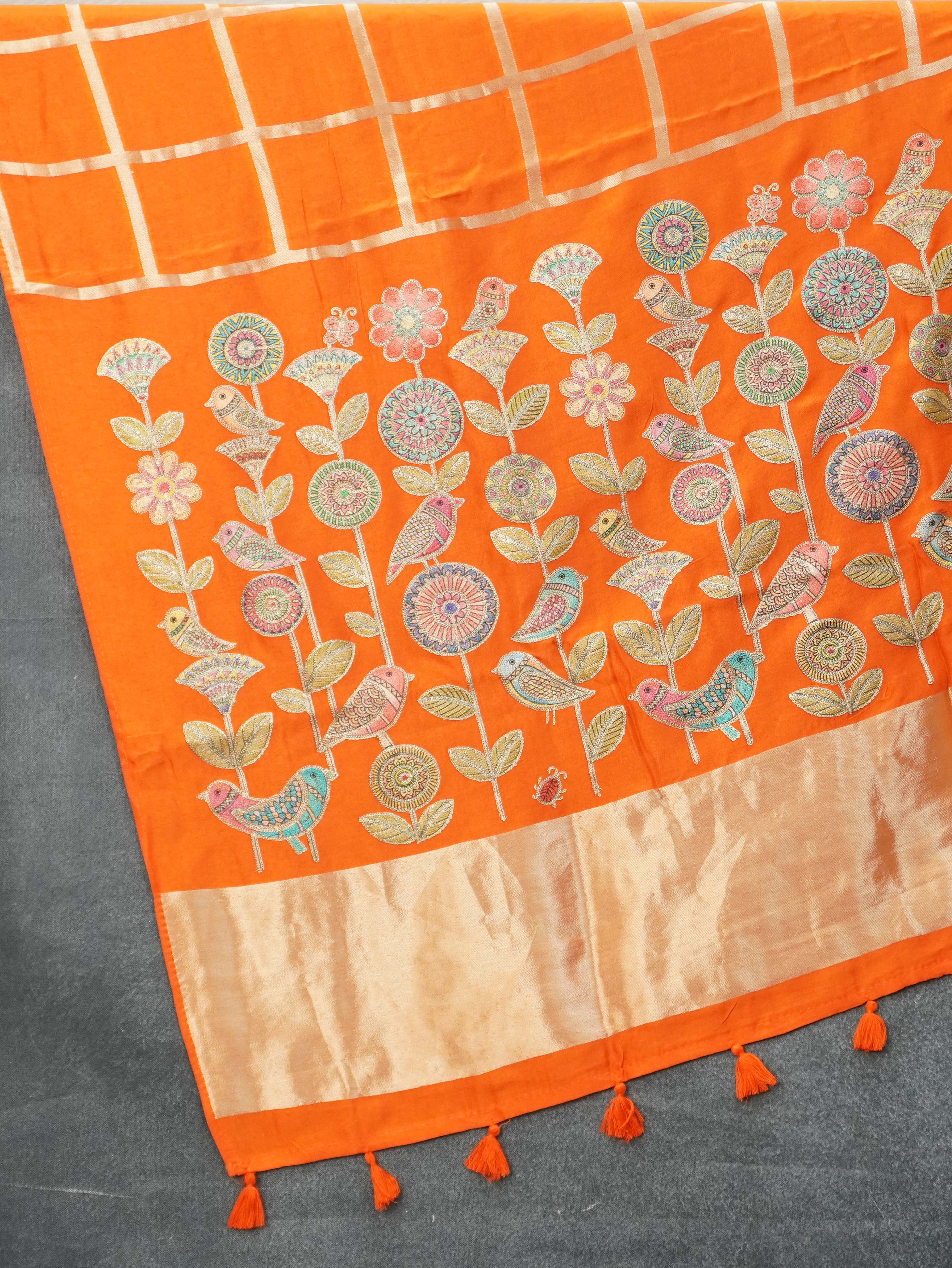 Viscose Satin Silk Saree | TTDS3342