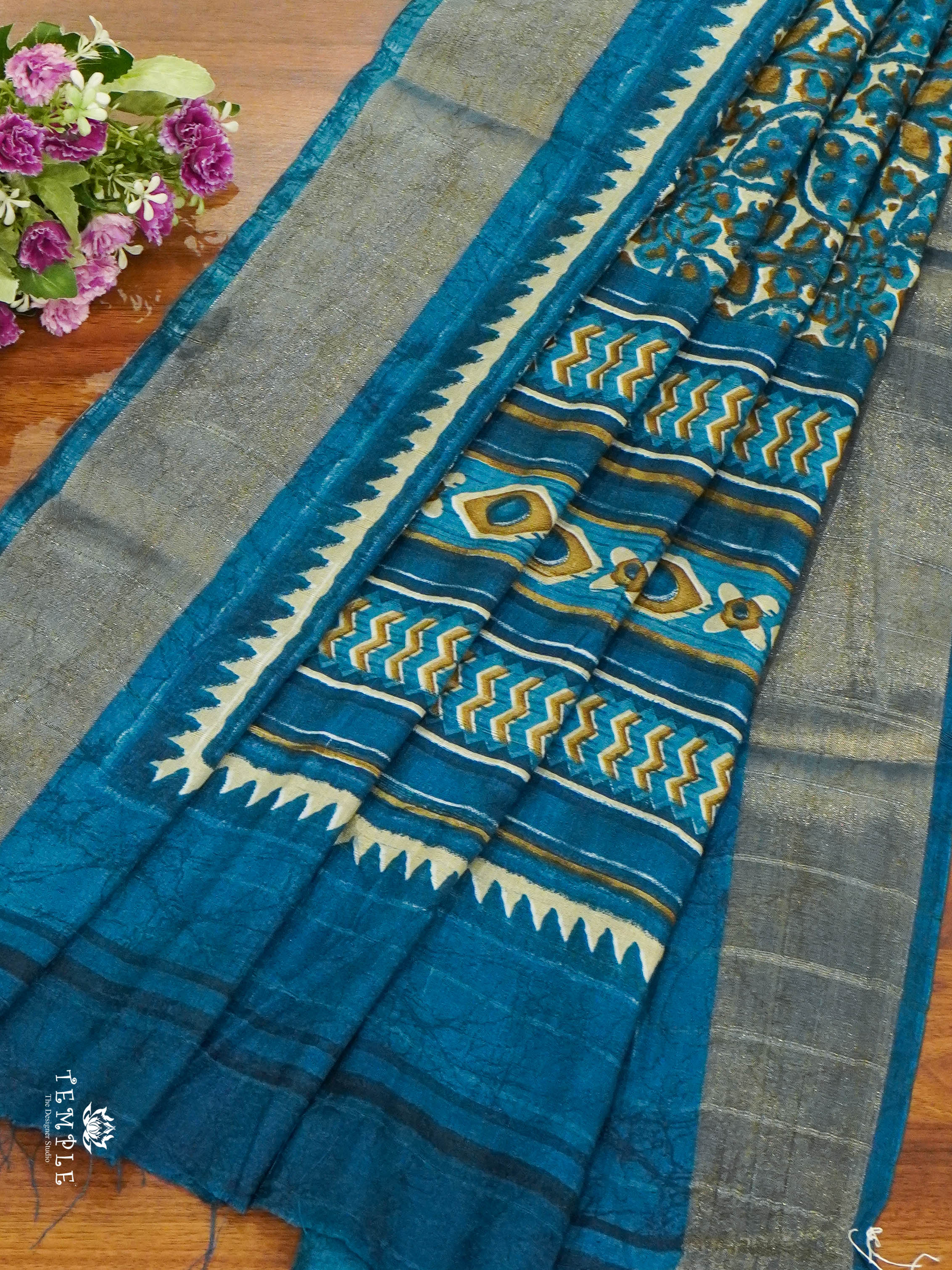 Ajrakh Printed Binny Silk Saree  | TTDS1460