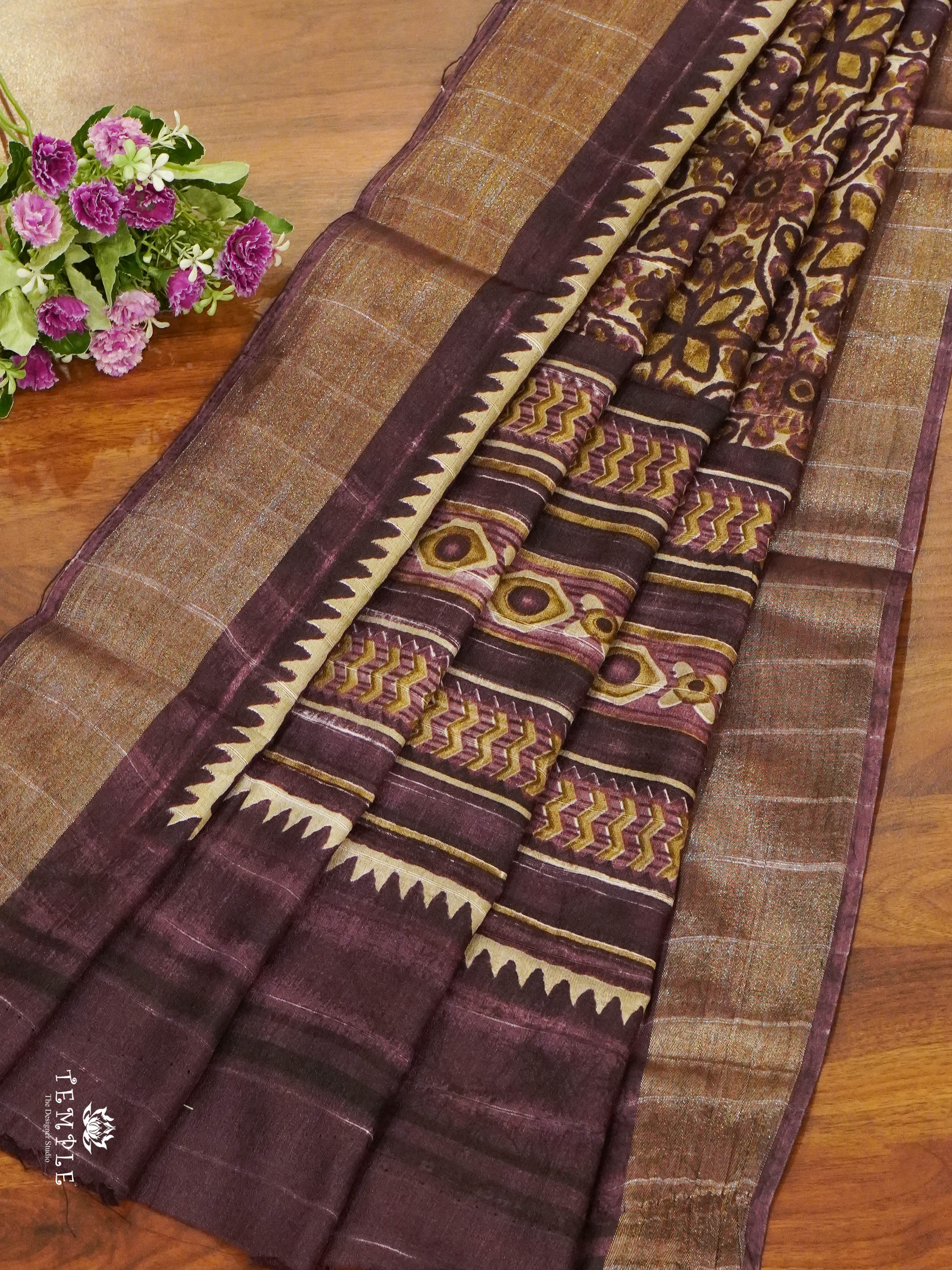 Ajrakh Printed Binny Silk Saree  | TTDS1460