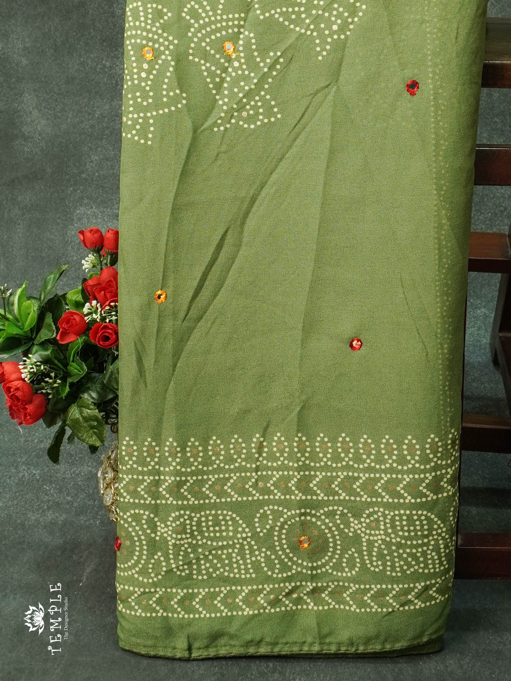 Georgette Sarees With Bandhini Design and Mirror Work  | TTDS1074