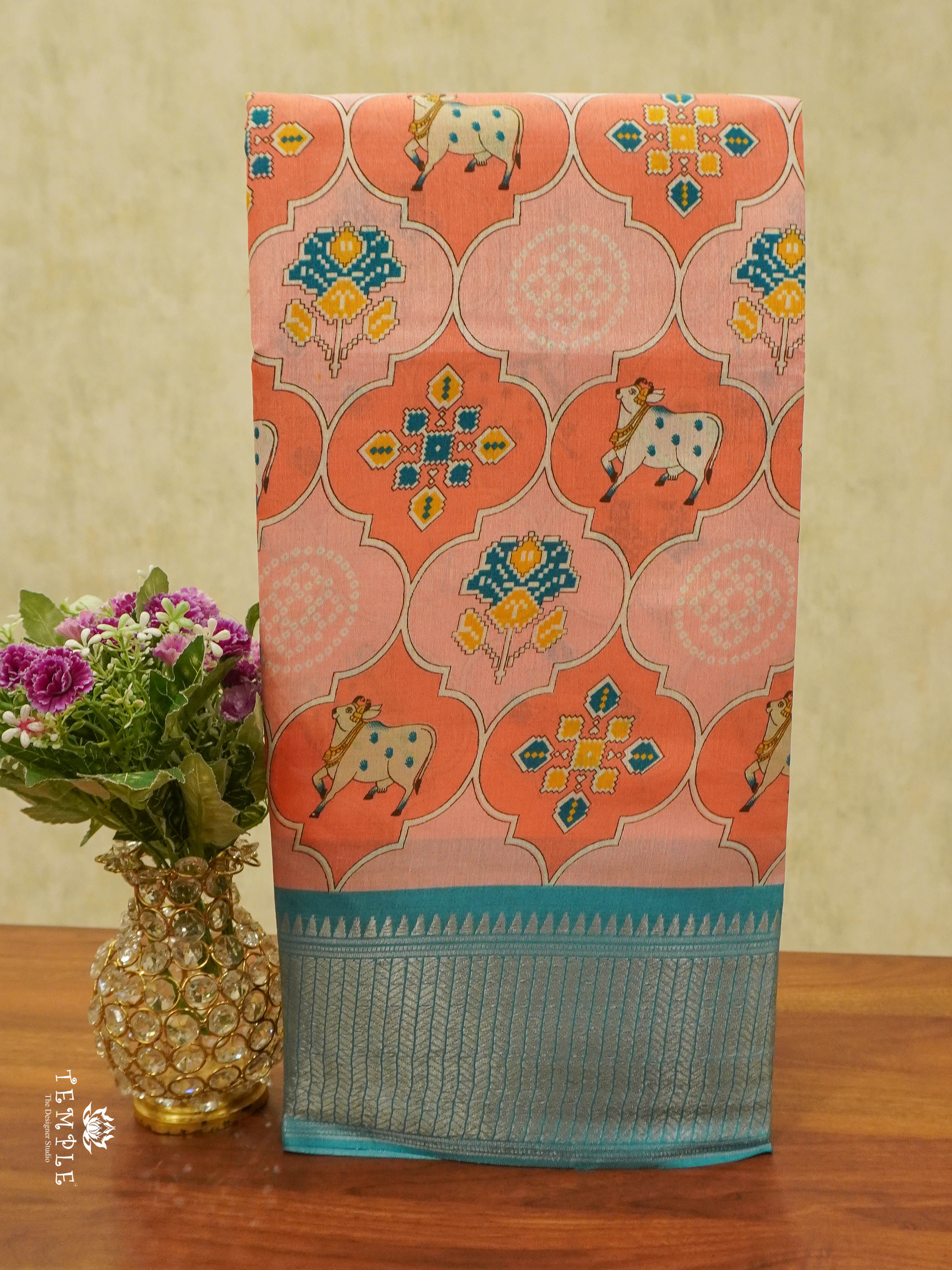 Pichwai Printed Saree(Peach) | TTDS1487