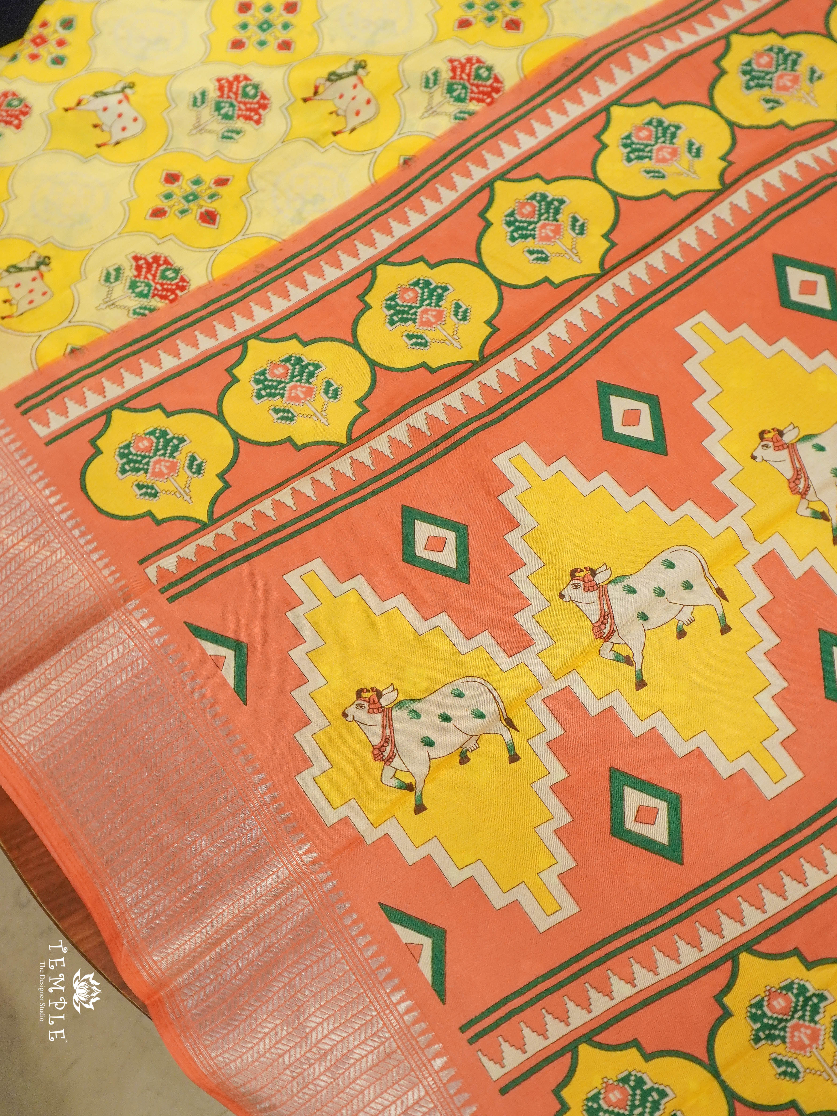 Pichwai Printed Saree(Yellow) | TTDS1487