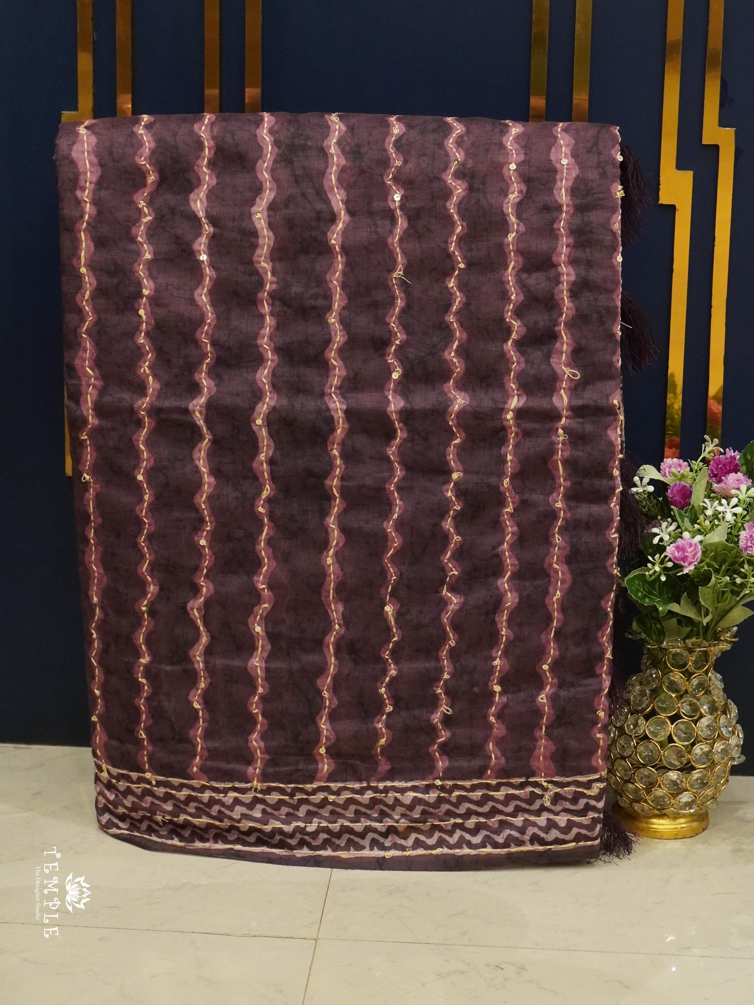 Chanderi Cotton Saree With Kantha Work | TTDS1492 | Merry Deals