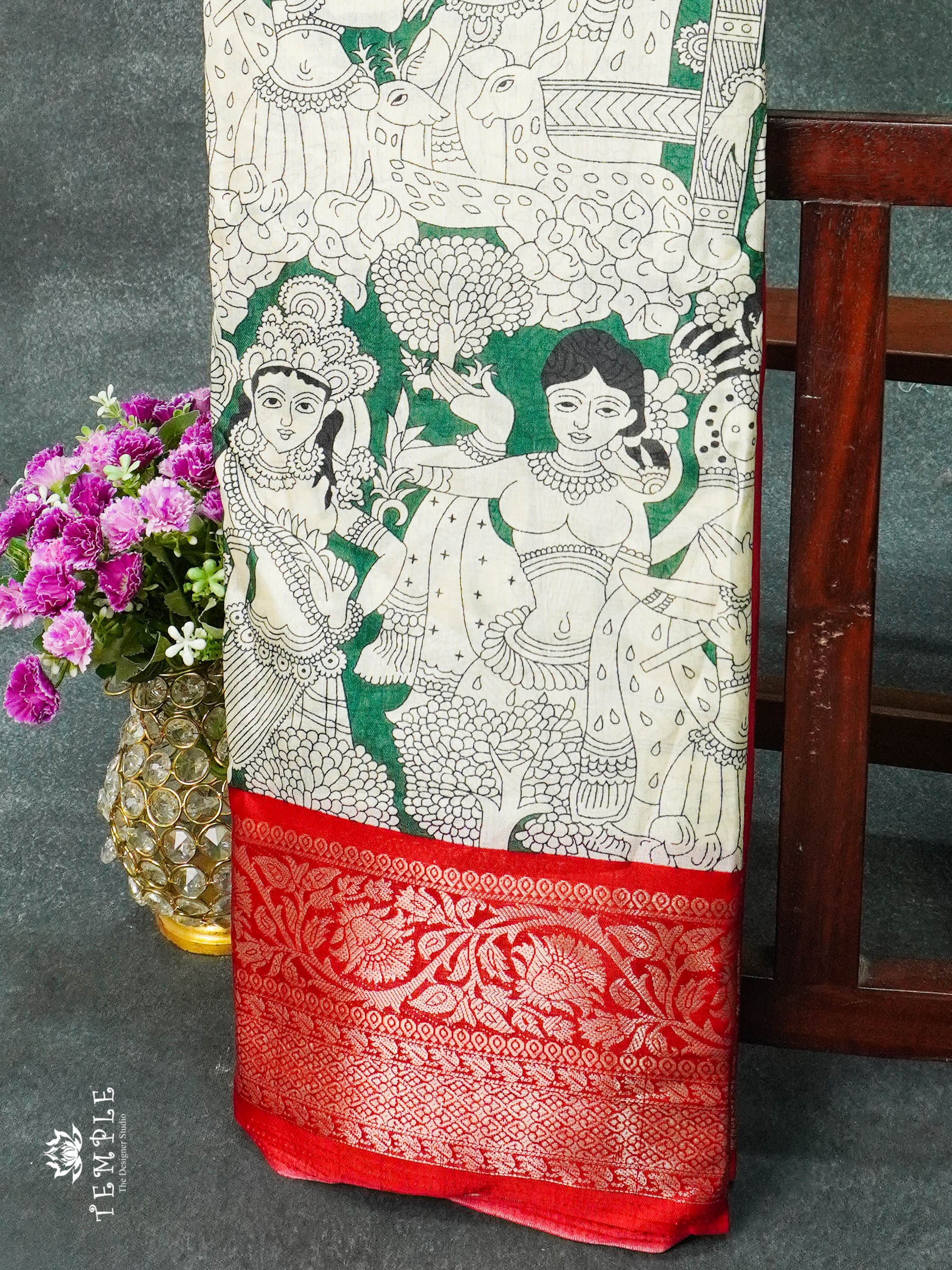 Dola Silk Saree With Kalamkari Print  | TTDS1101 | Onam Collections