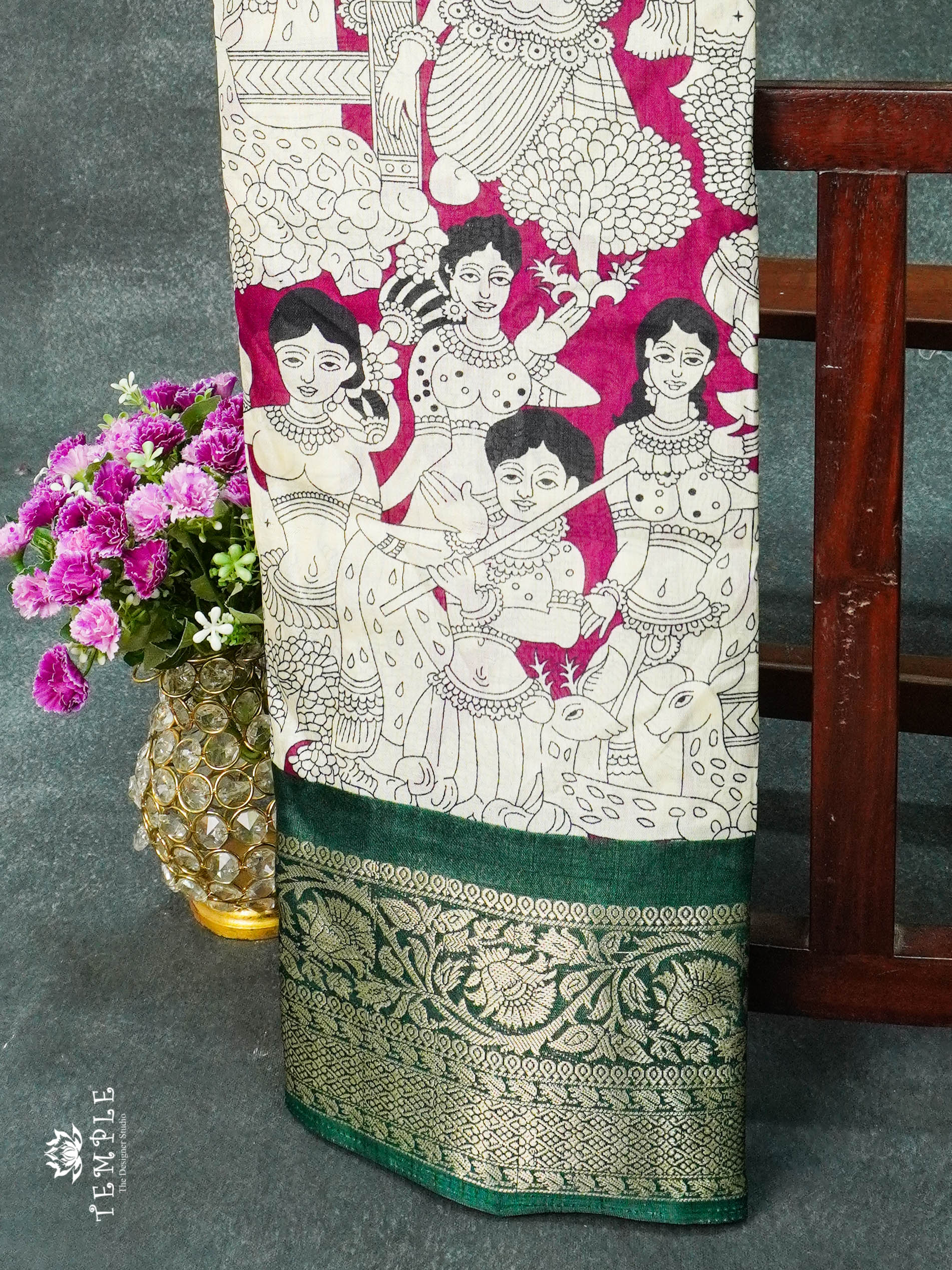 Dola Silk Saree With Kalamkari Print  | TTDS1101 | Onam Collections