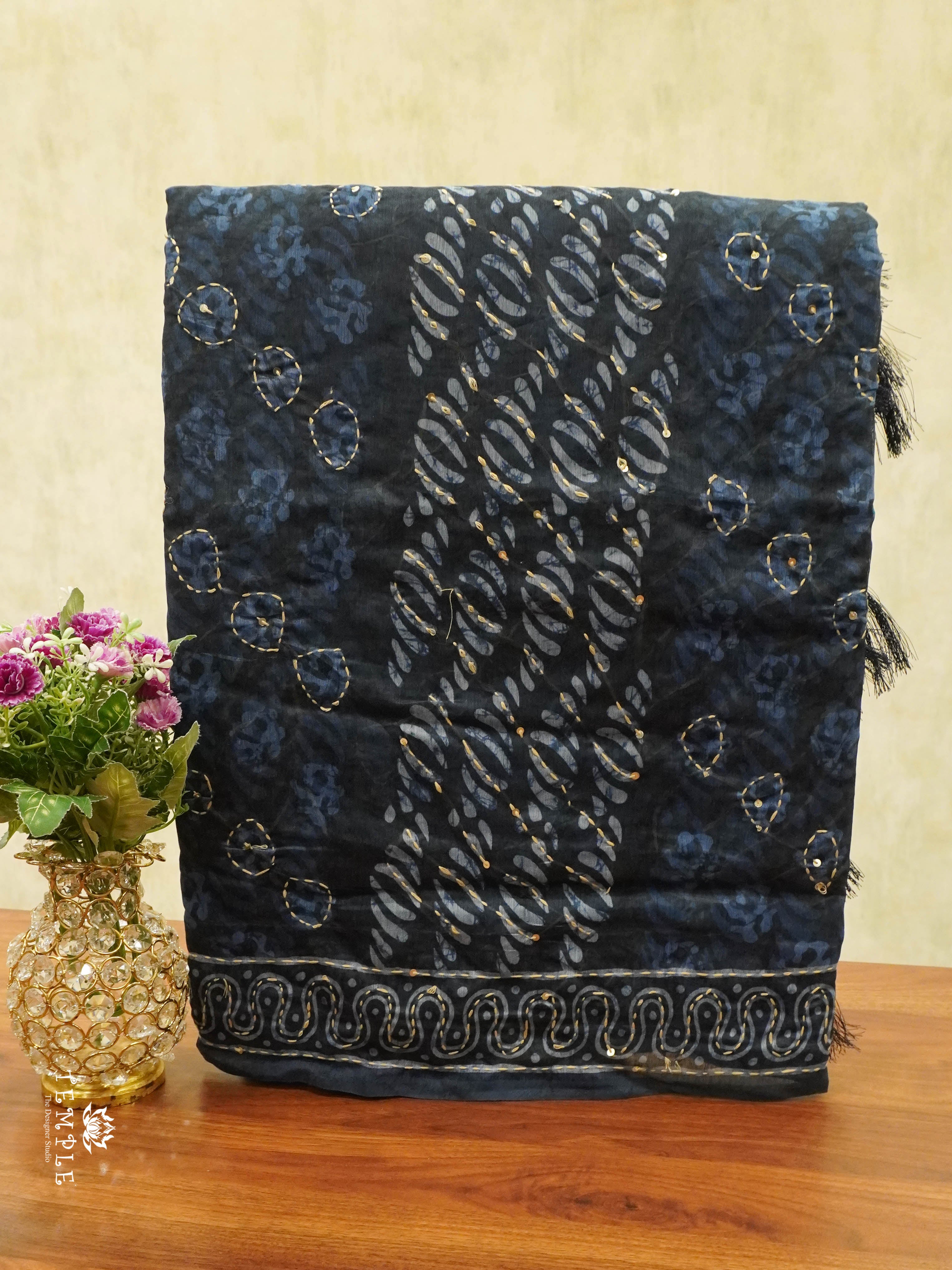 Chanderi Cotton Saree With Kantha Work | TTDS1492 | Merry Deals