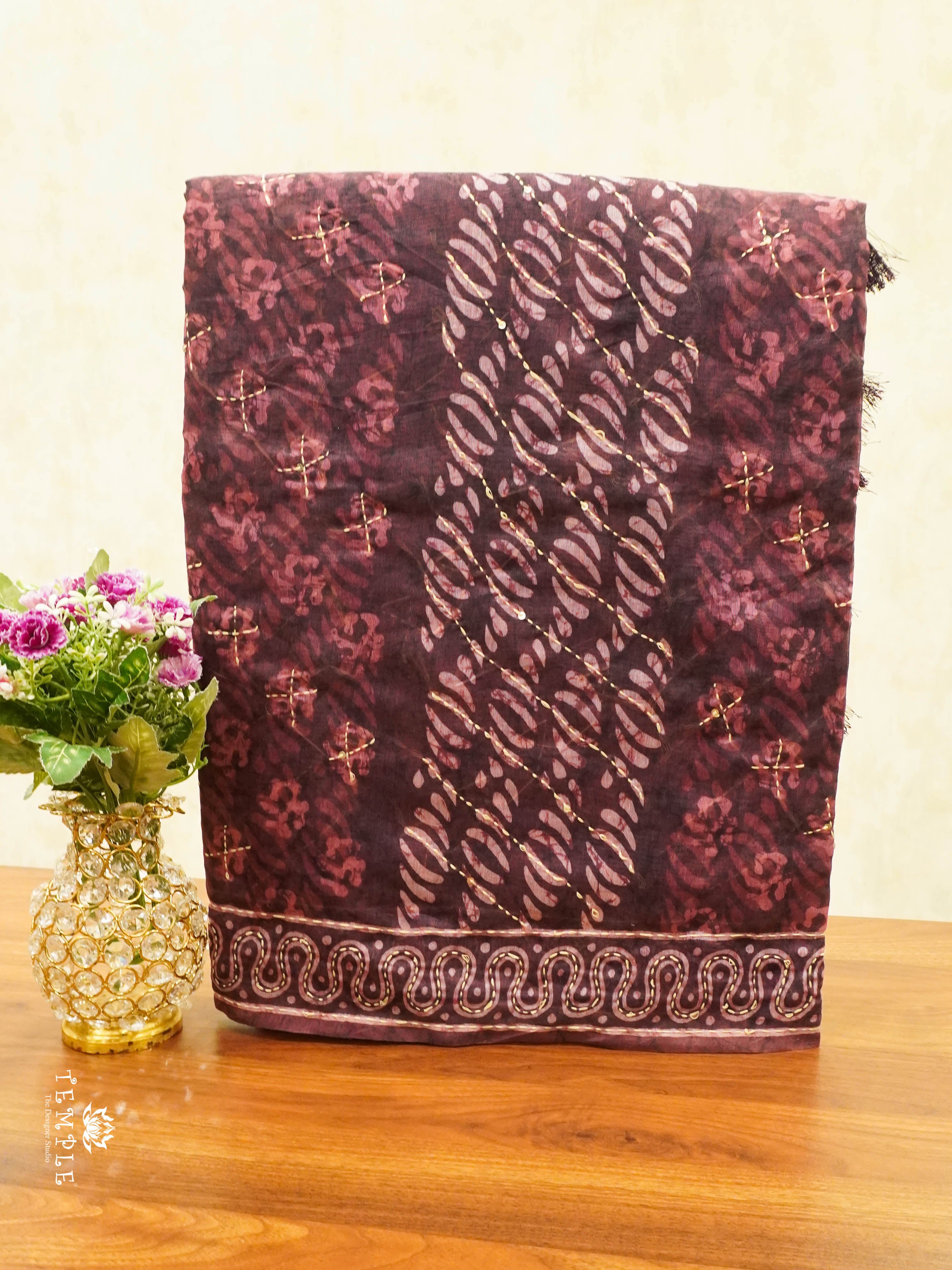 Chanderi Cotton Saree With Kantha Work | TTDS1492 | Merry Deals