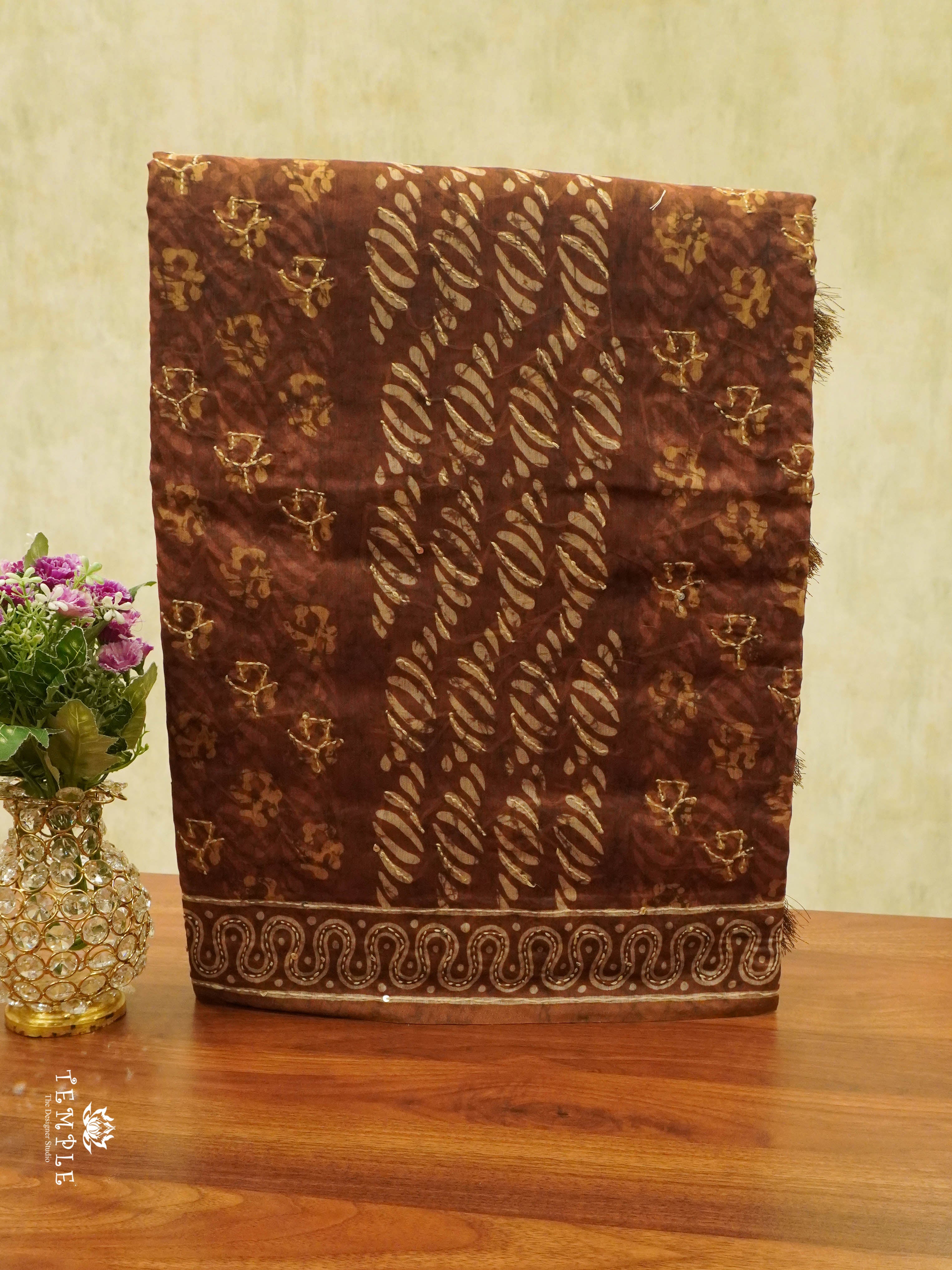 Chanderi Cotton Saree With Kantha Work | TTDS1492 | Merry Deals