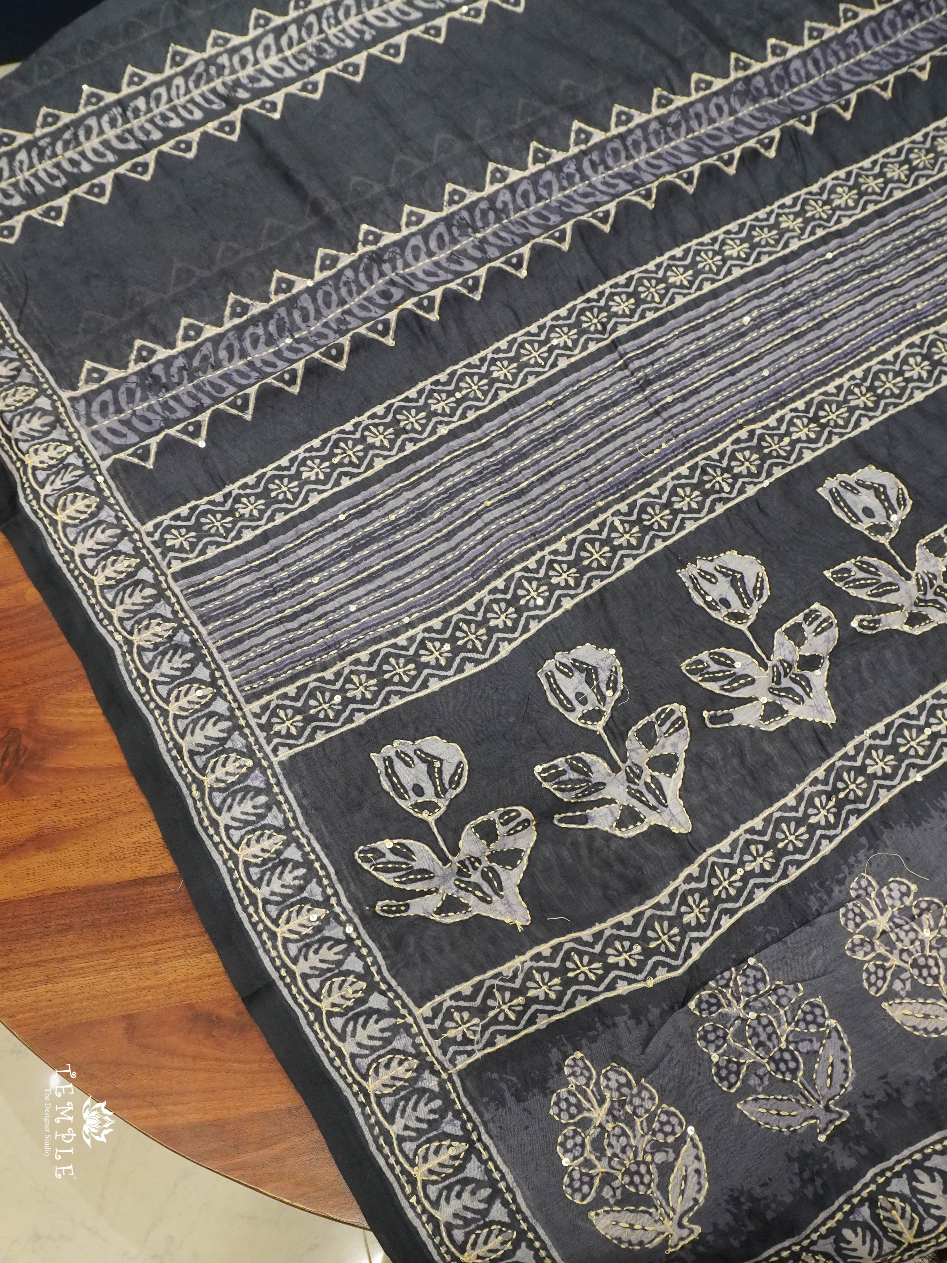 Chanderi Cotton Saree With Kantha Work | TTDS1492 | Merry Deals