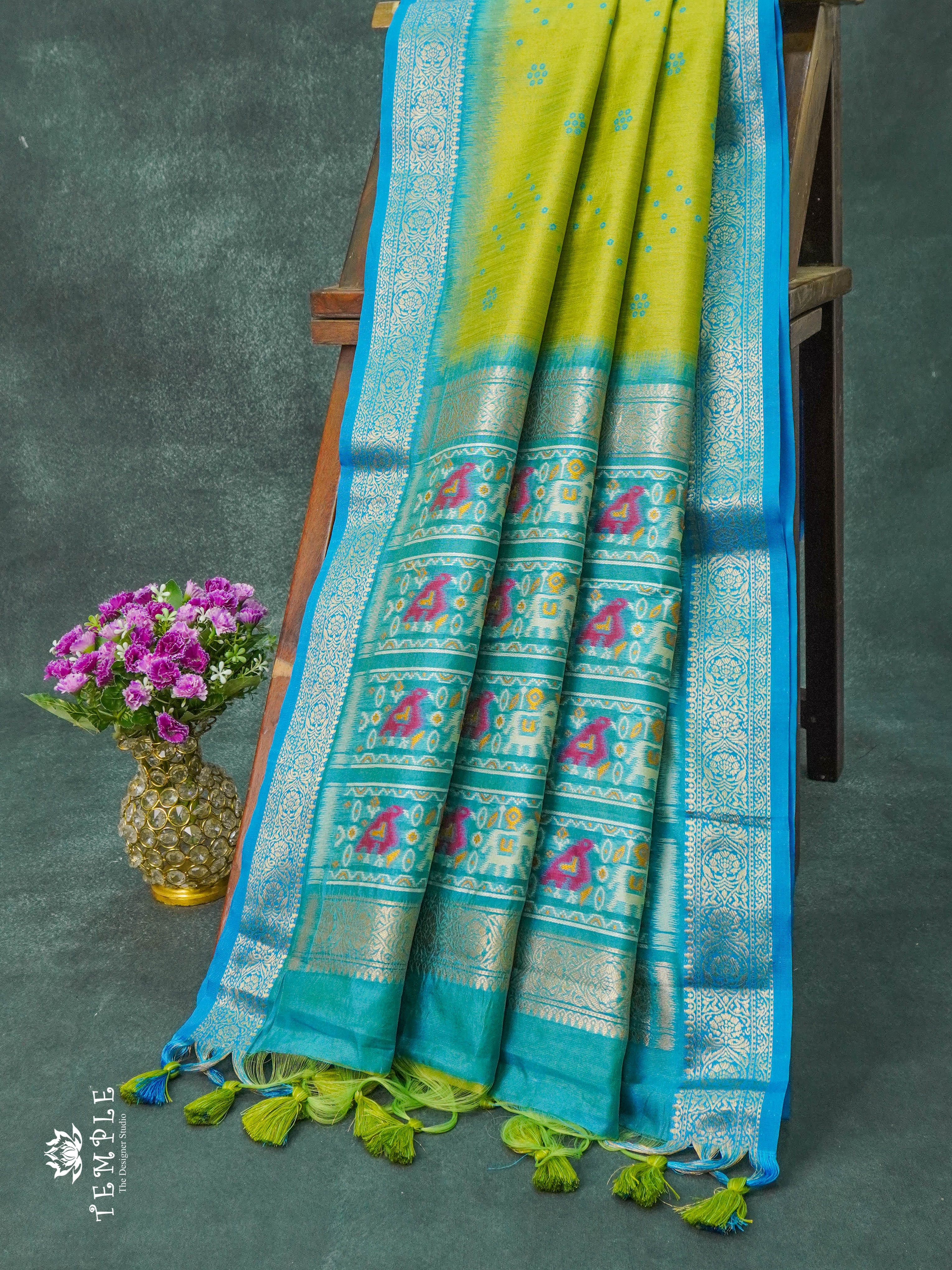 Raw Silk Saree (Green) | TTDS1099