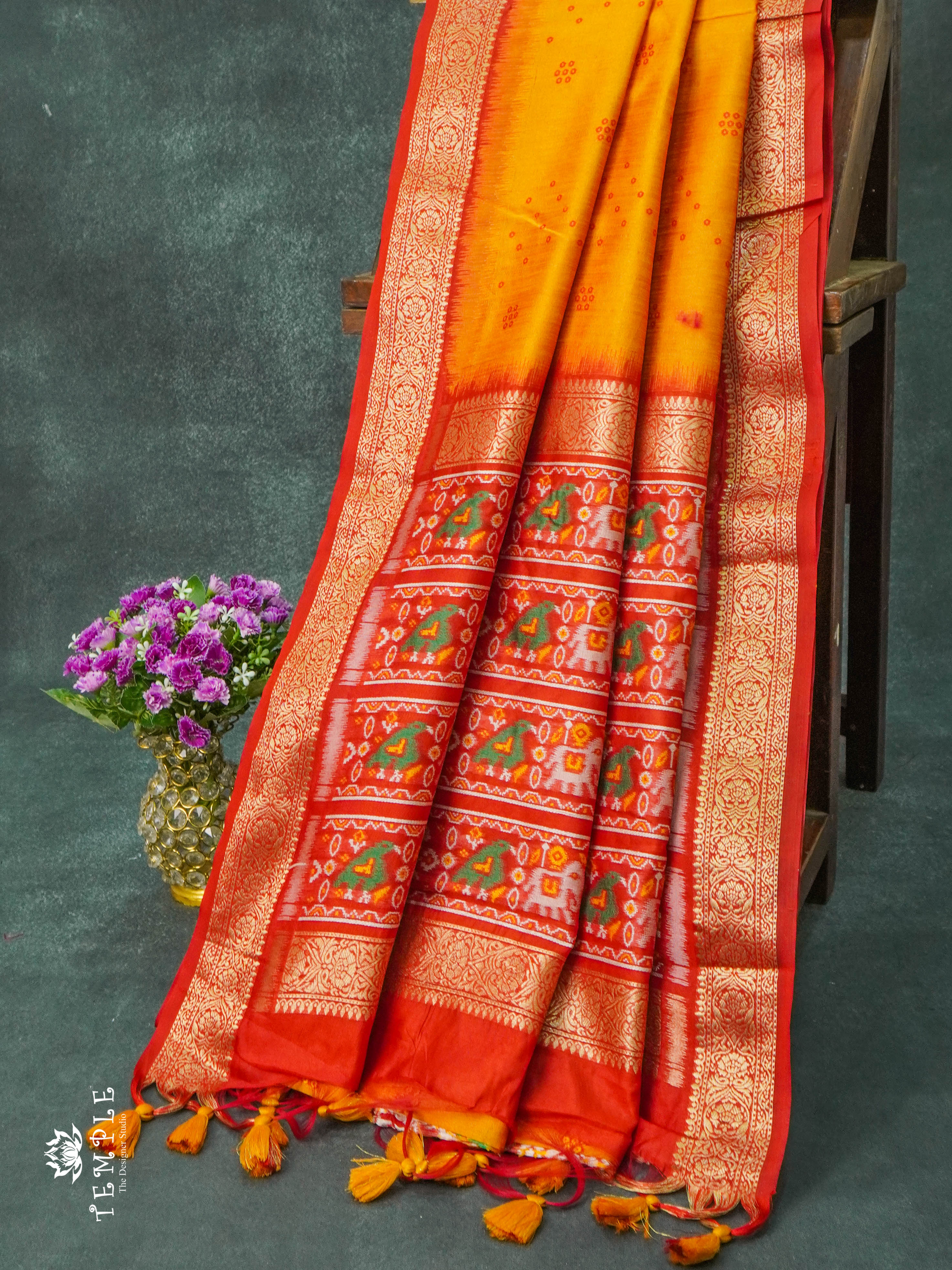 Raw Silk Saree (Orange) | TTDS1099