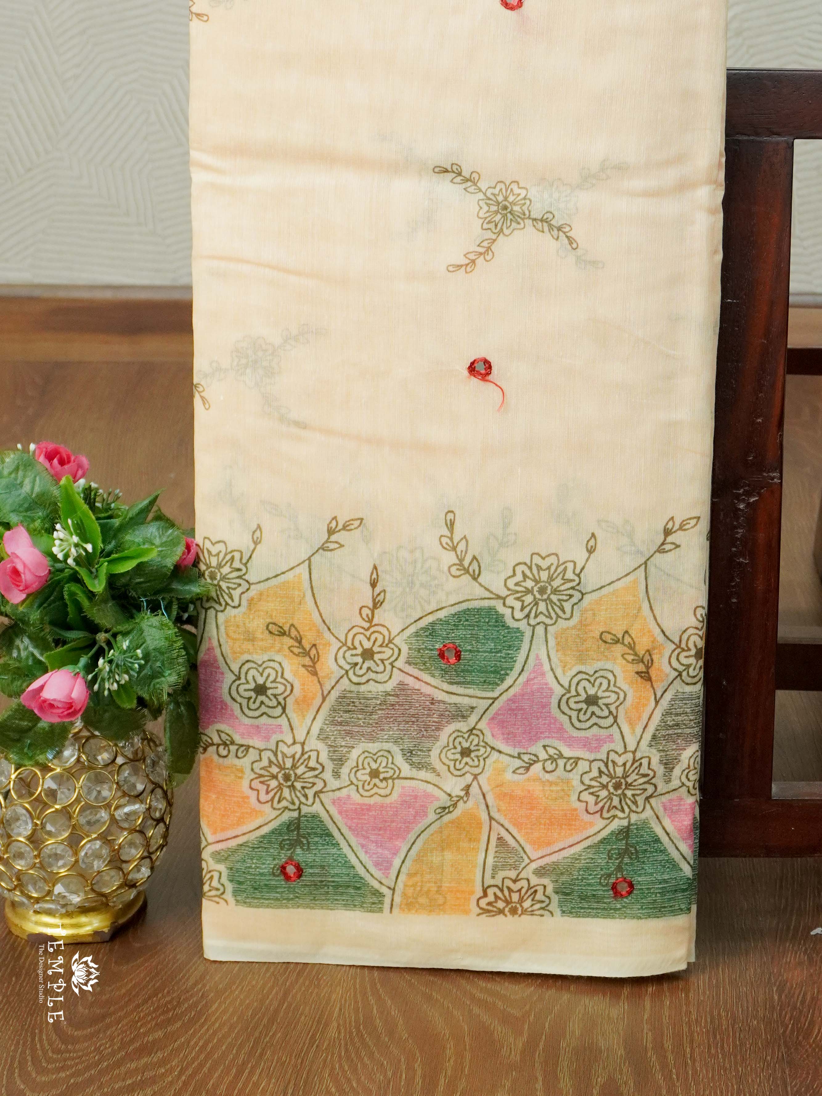 Chanderi Cotton Saree With Mirror Work | TTDS2464