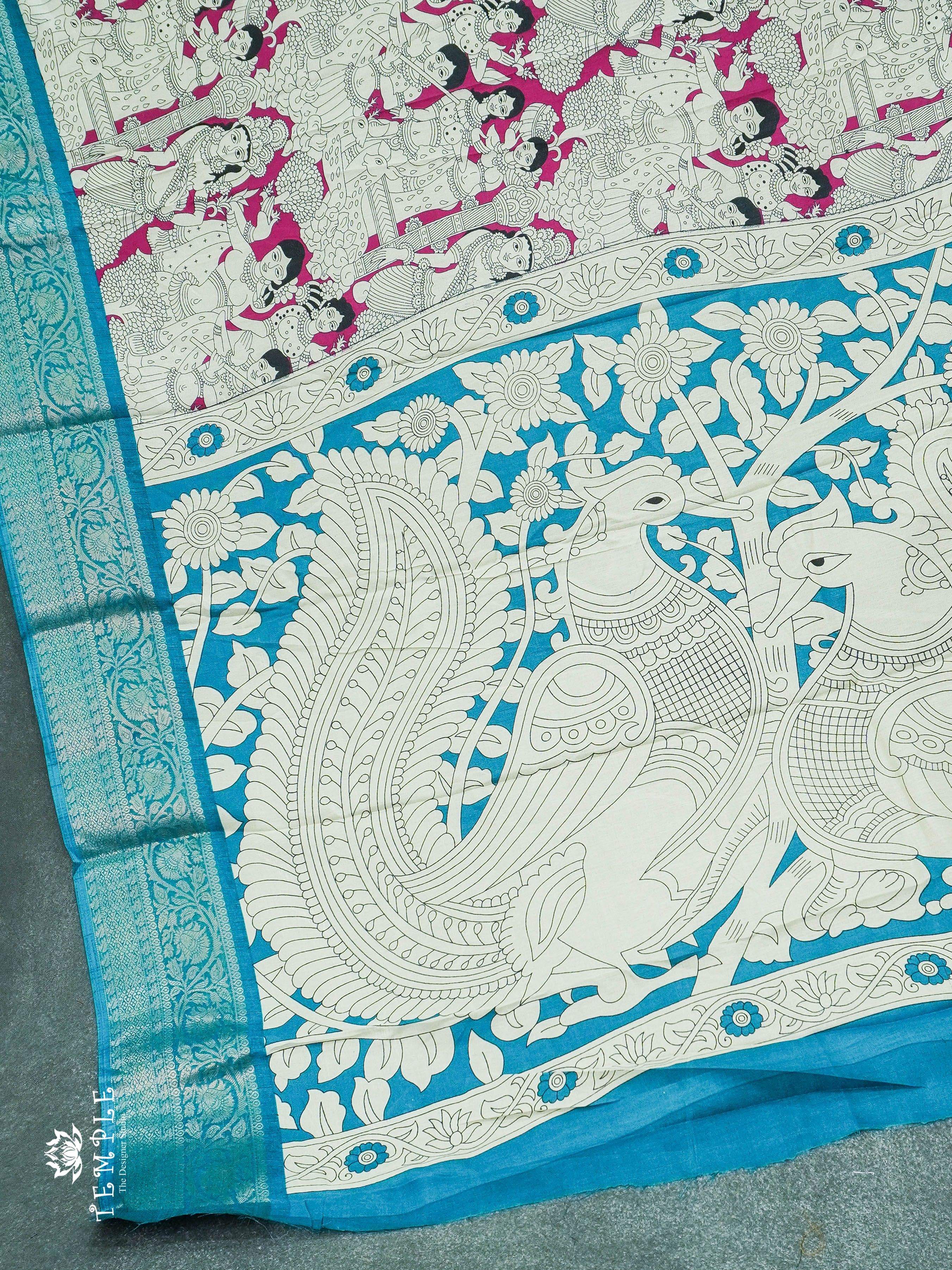 Dola Silk Saree With Kalamkari Print  | TTDS1101 | Onam Collections