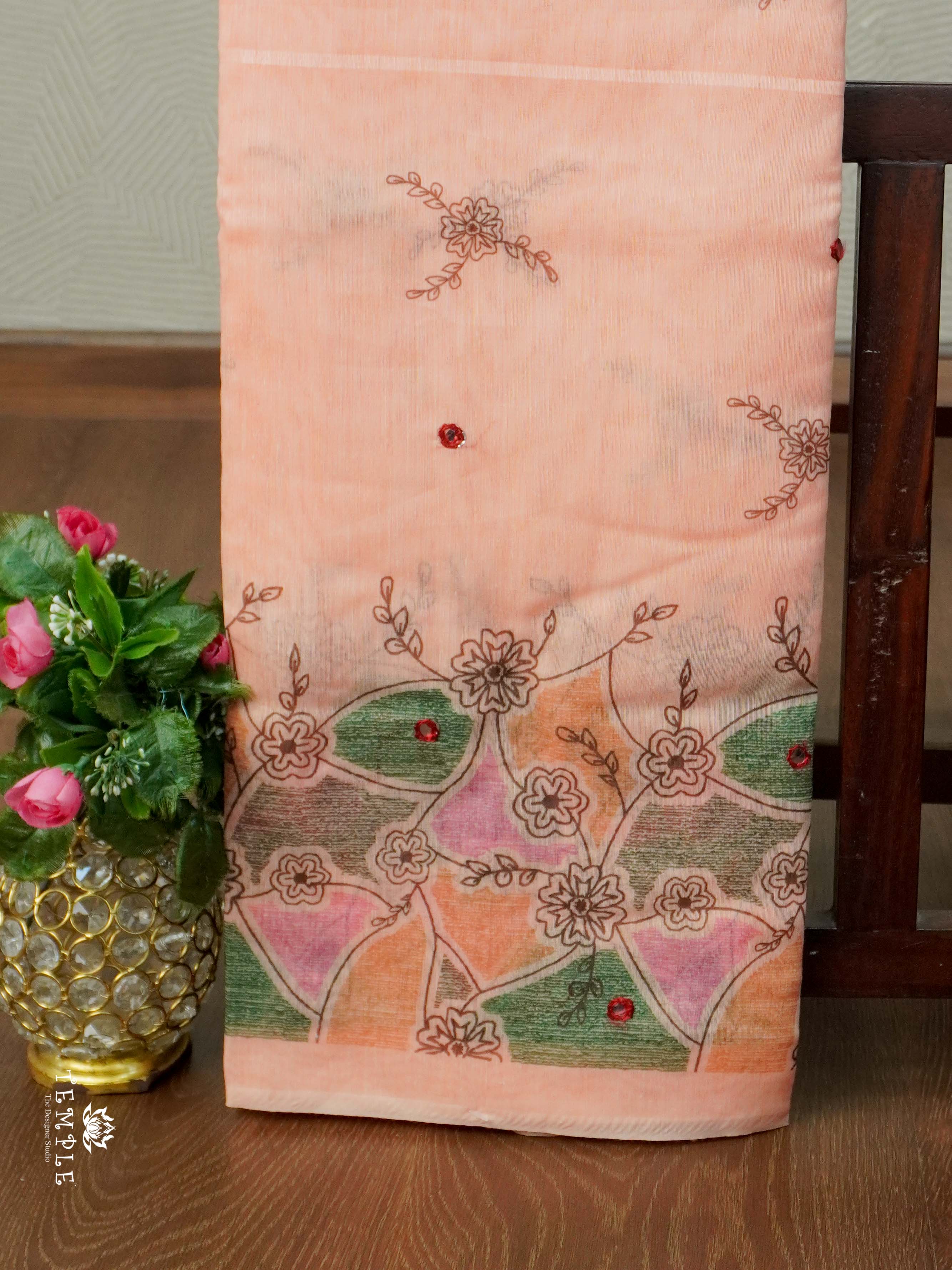 Chanderi Cotton Saree With Mirror Work | TTDS2464