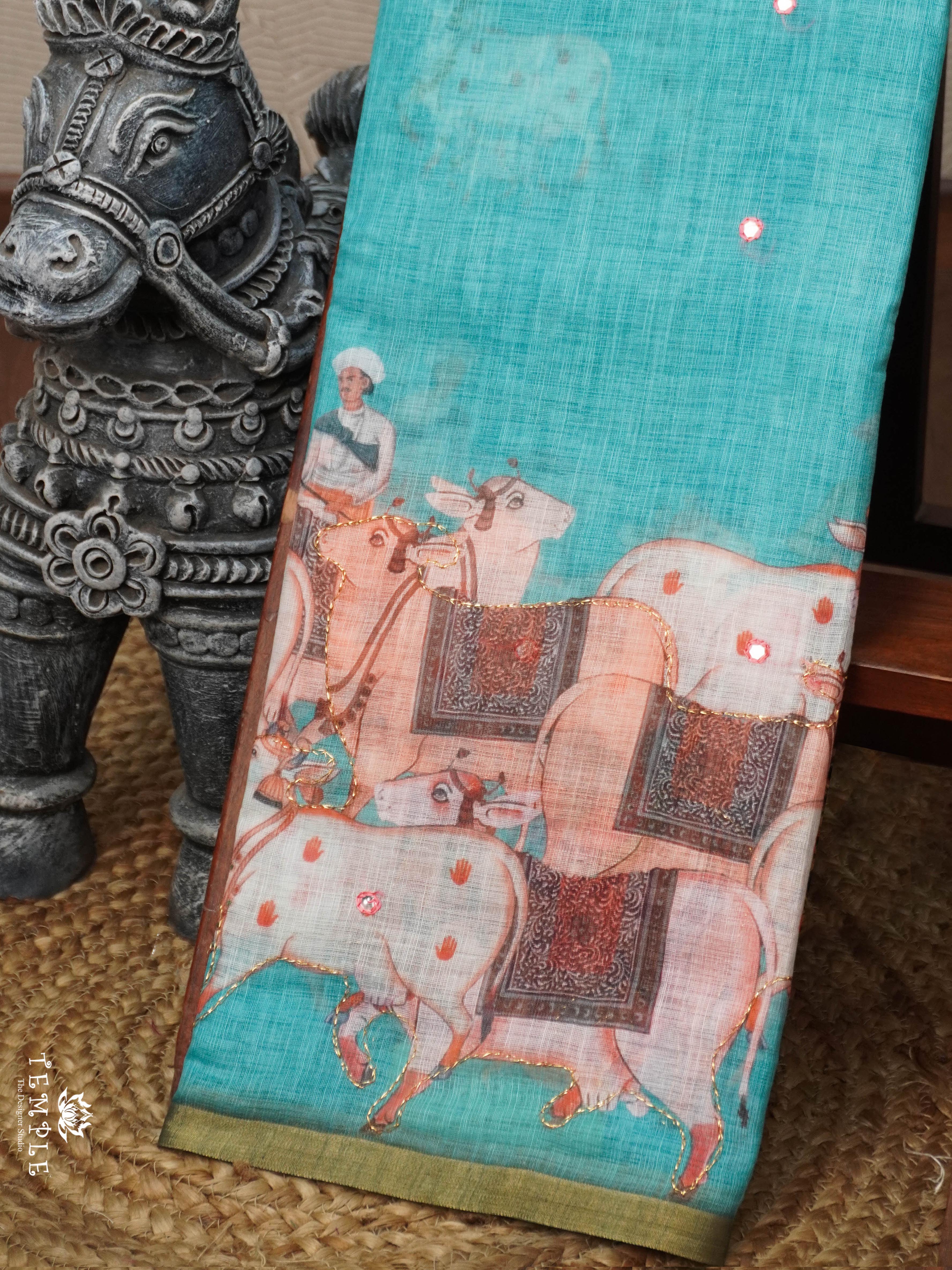 Pichwai Printed Linen Cotton Saree | TTDS2214