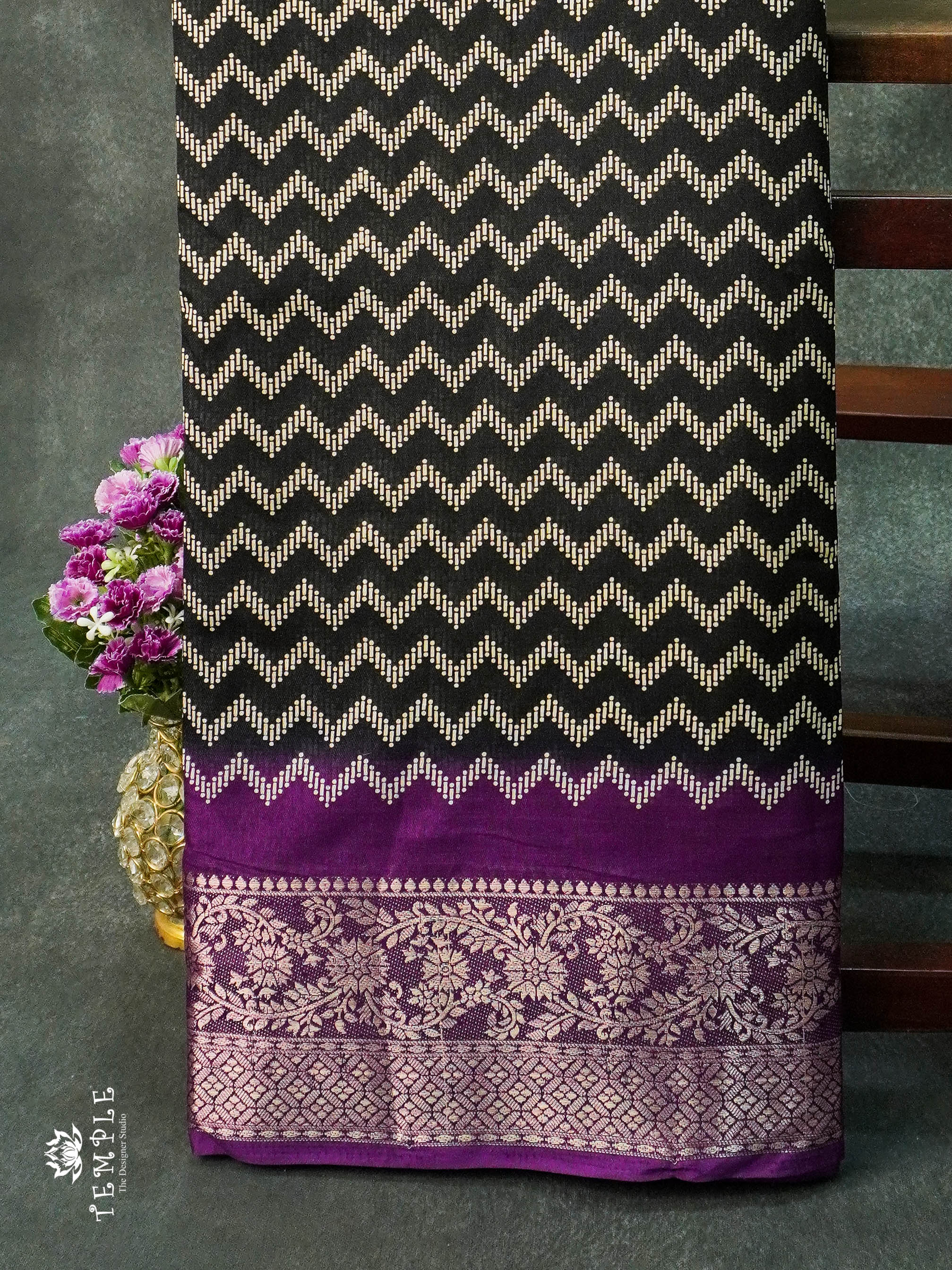 Dola Saree with Leheriya Pattern (Black with Violet) | TTDS1112