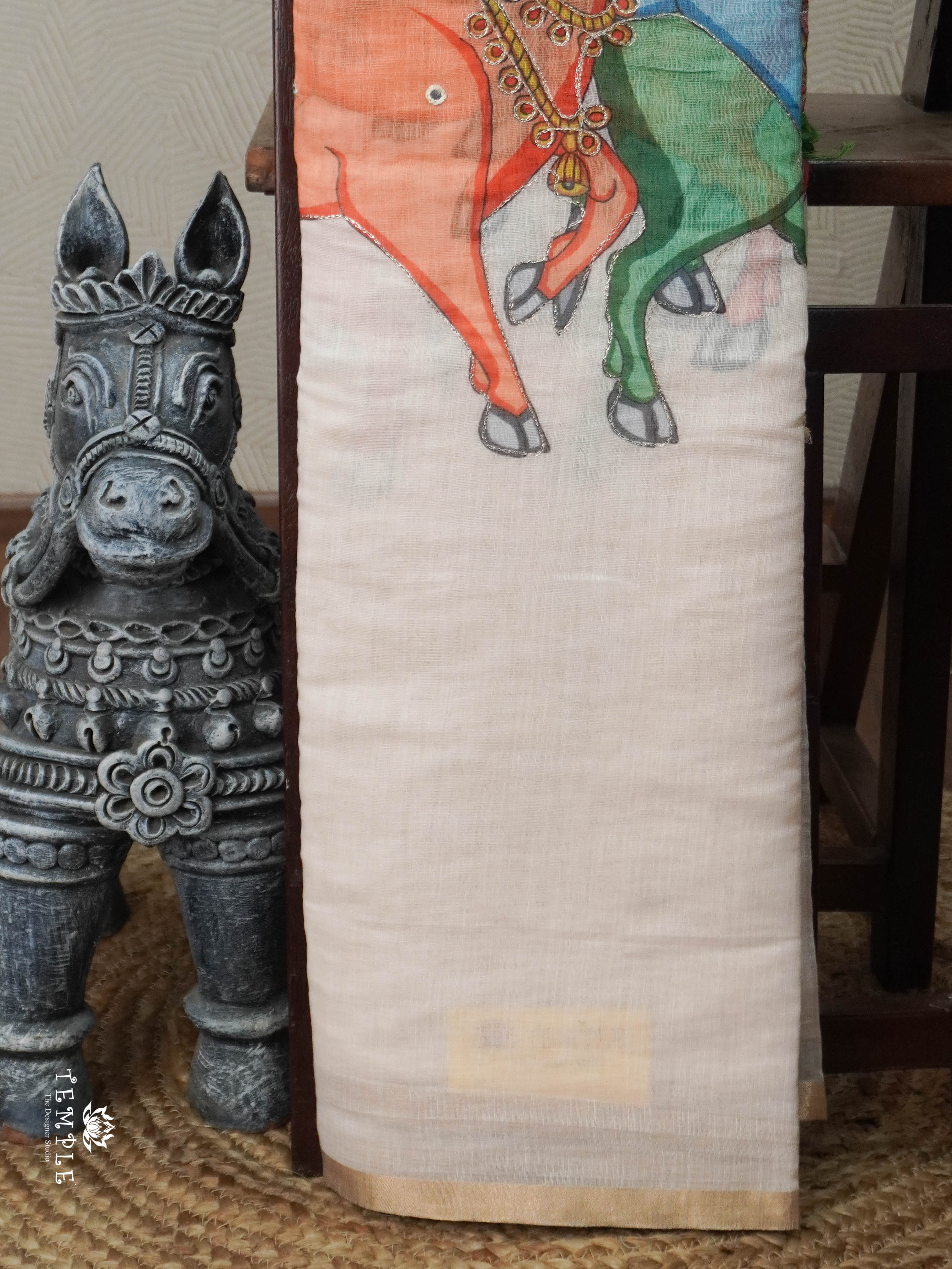 Pichwai Print Linen Cotton Saree | TTDS2959