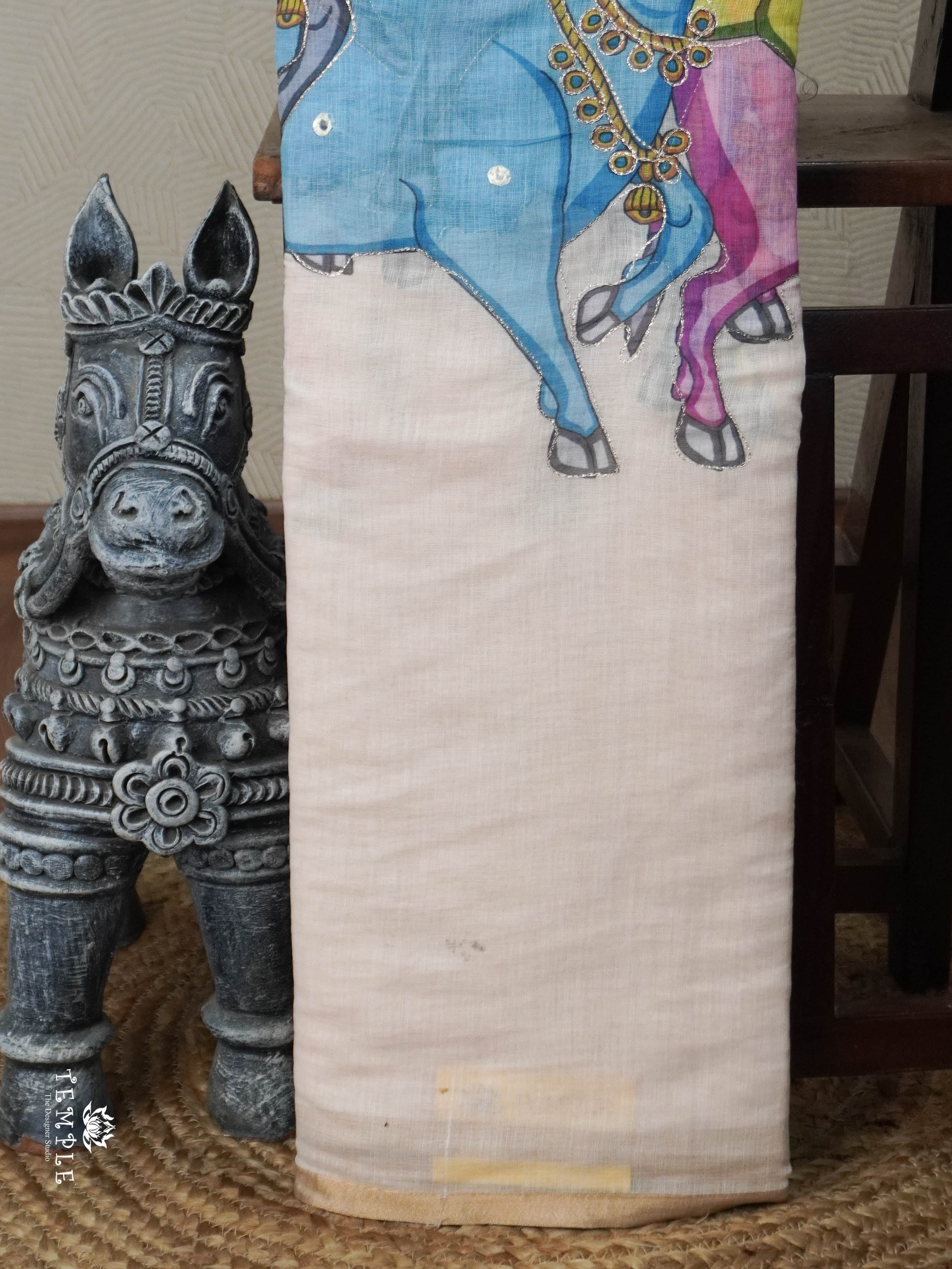 Pichwai Print Linen Cotton Saree | TTDS2959