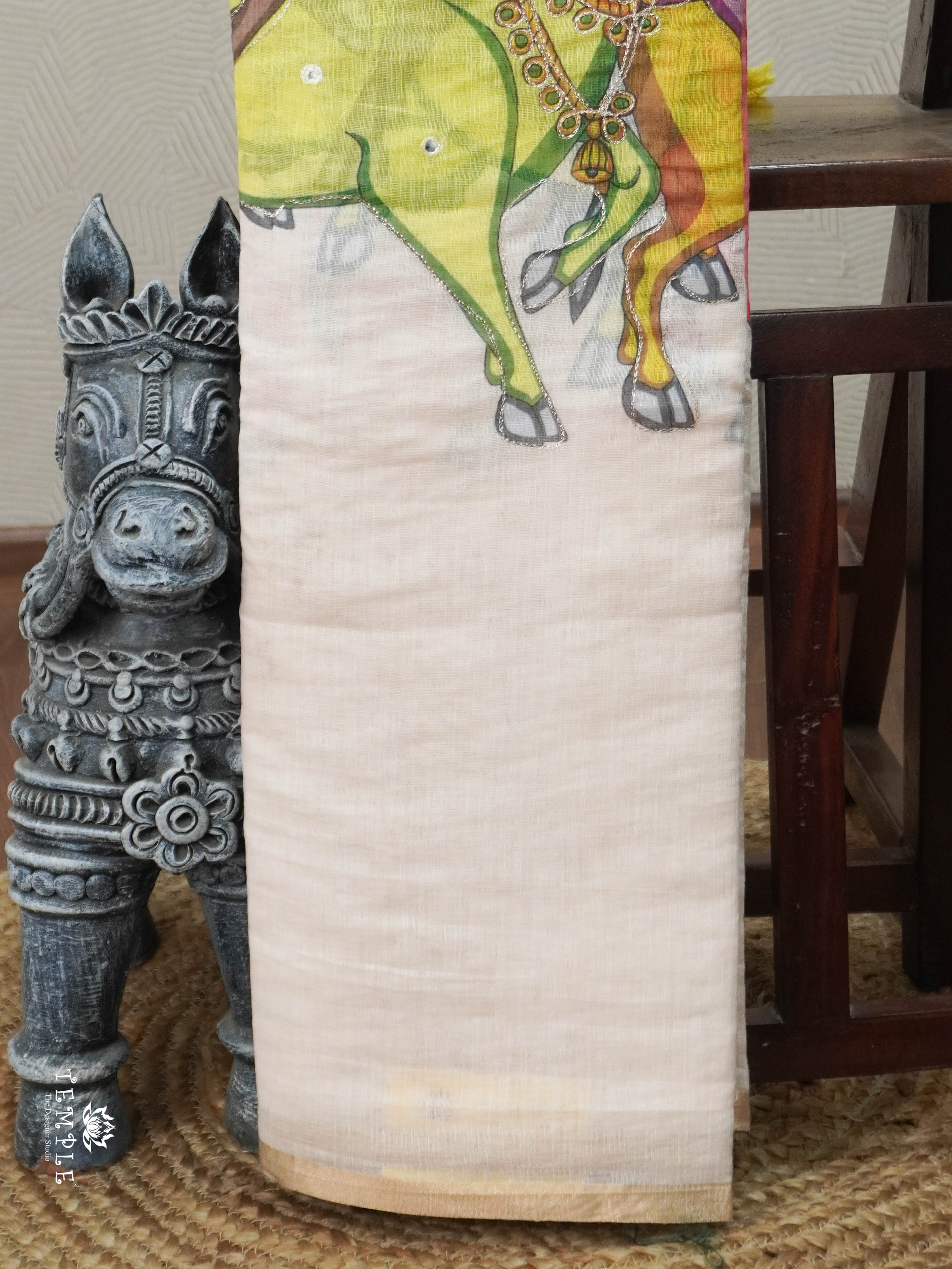 Pichwai Print Linen Cotton Saree | TTDS2959